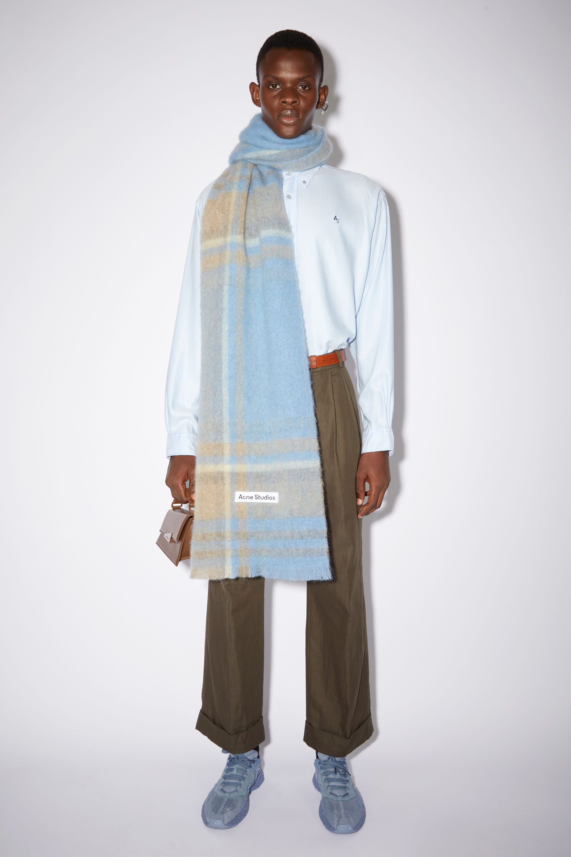 Acne Studios Synthetic check Scarf in Light Blue Save 32% Blue Mens Scarves and mufflers Acne Studios Scarves and mufflers for Men 