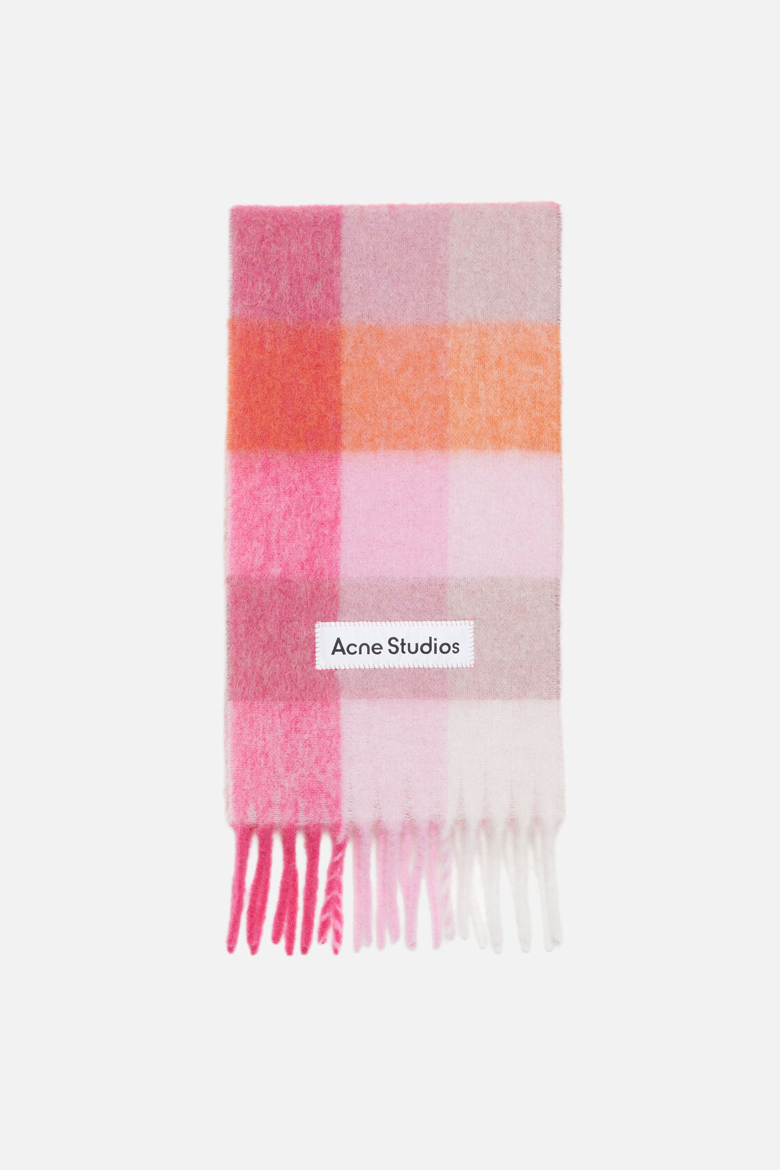 Mohair checked scarf, Pink/Fuchsia/White, 2000x