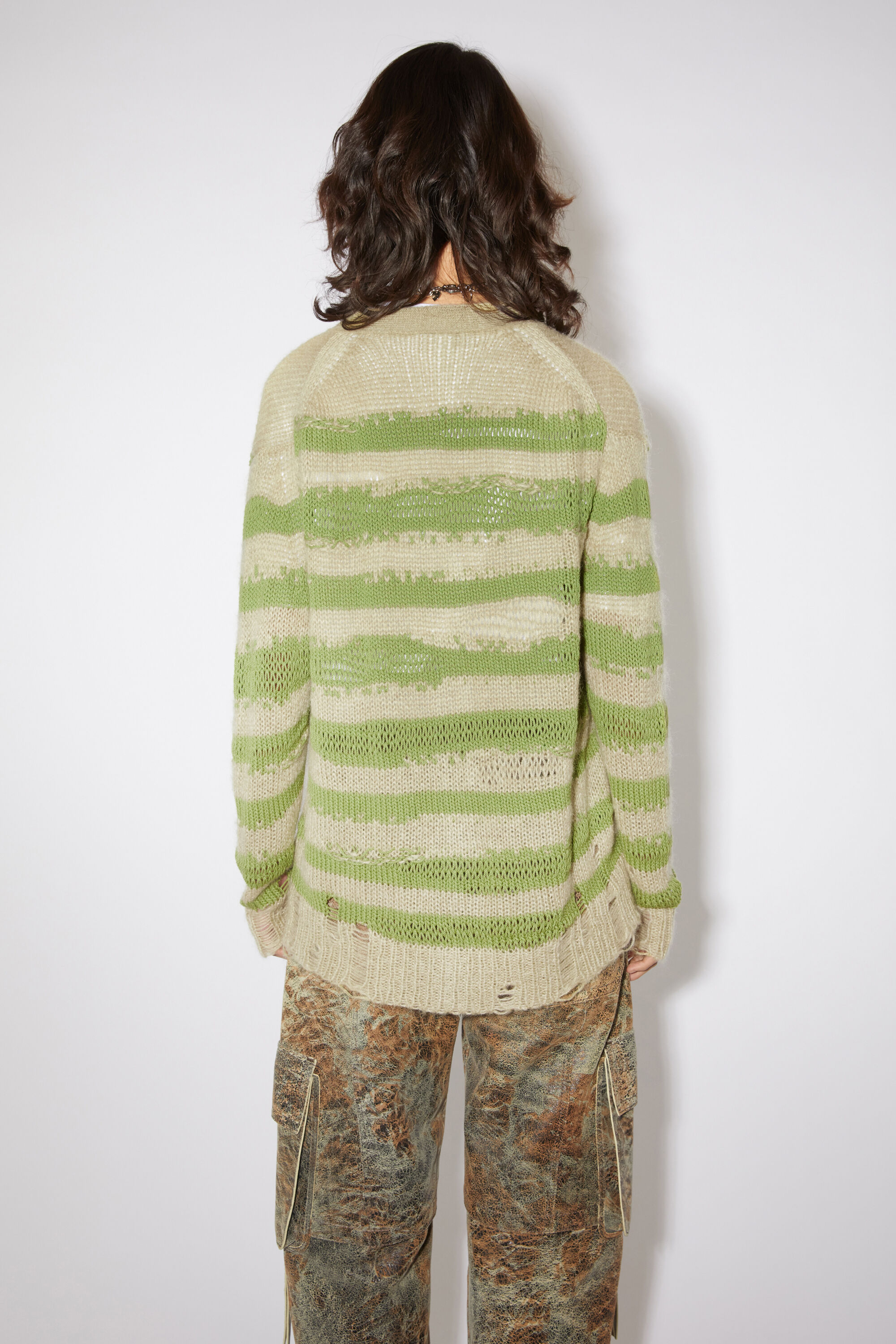 아크네 스튜디오 Acne Studios Distressed stripe cardigan - Sage green/apple green