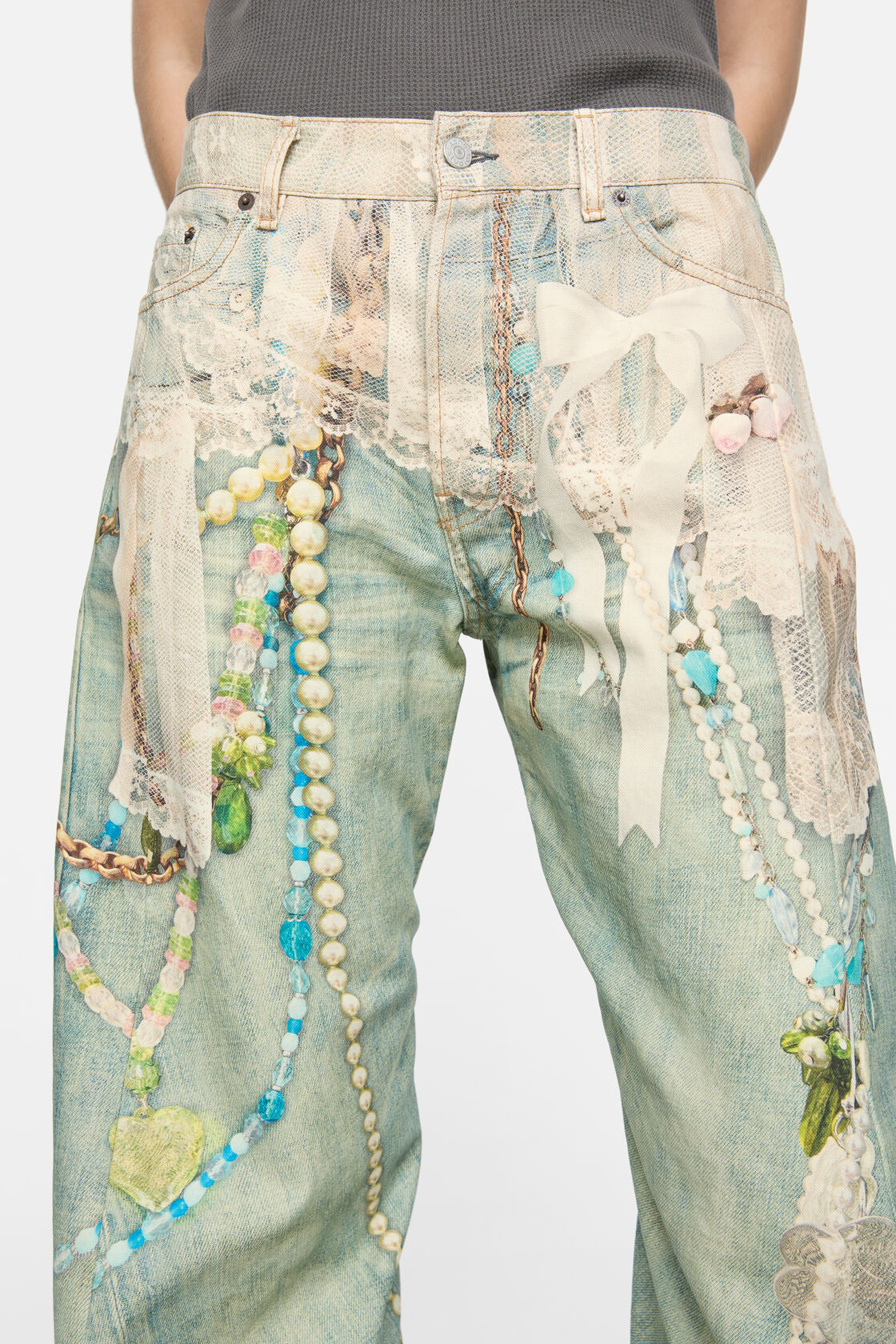 休闲版型牛仔裤 - 2006, 白色/绿色, 2000x