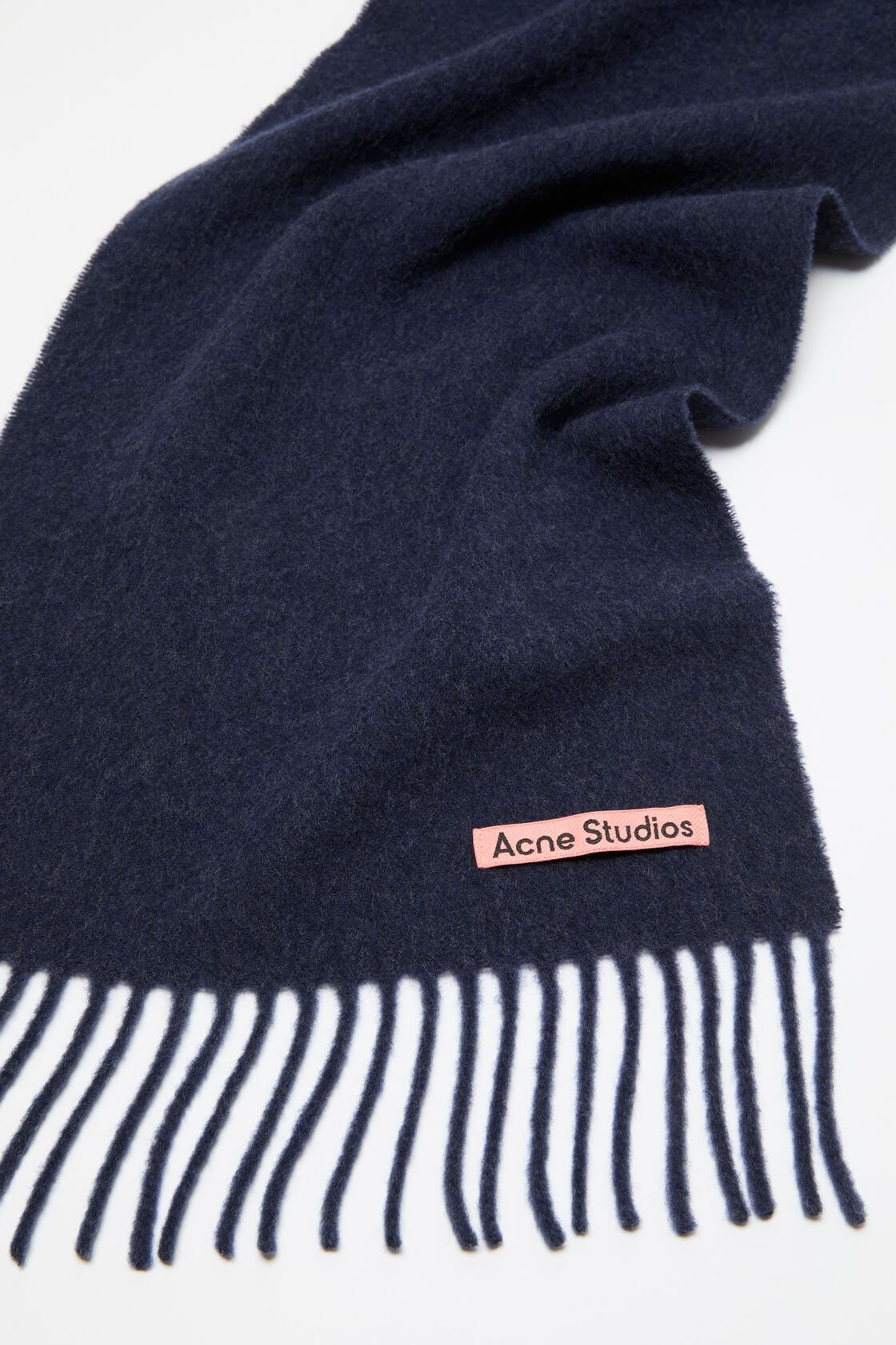 Fringe wool scarf - skinny, Dark Navy Melange, 2000x