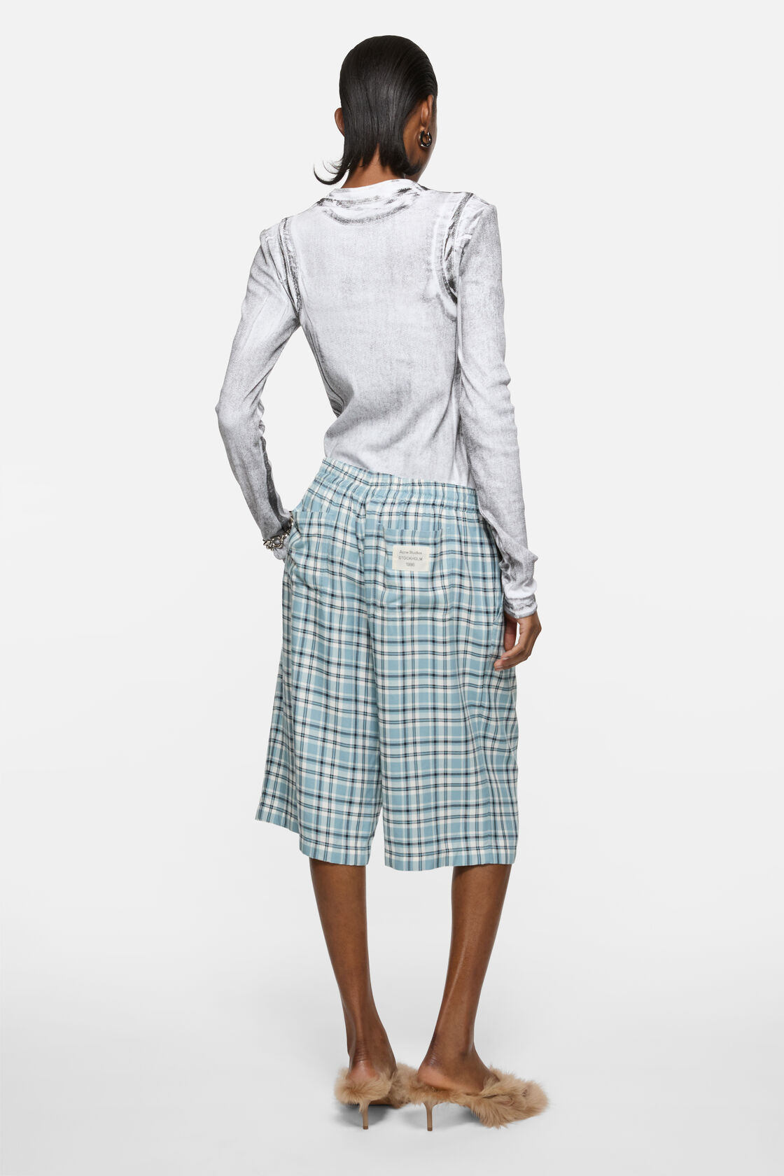 Casual flannel check shorts, Turquoise/blue/white, 2000x