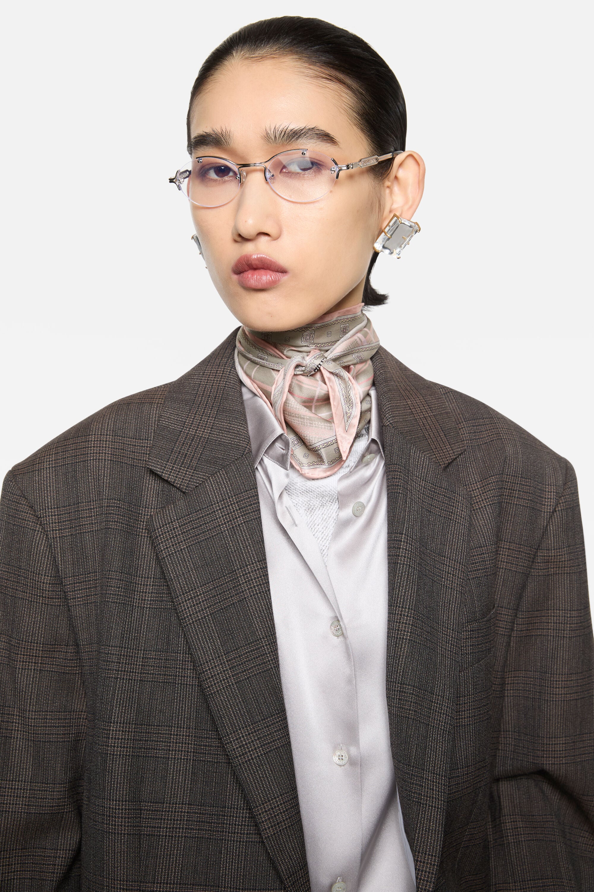 Acne Studios - チェック柄のシルクバンダナ - ピンク/トープ