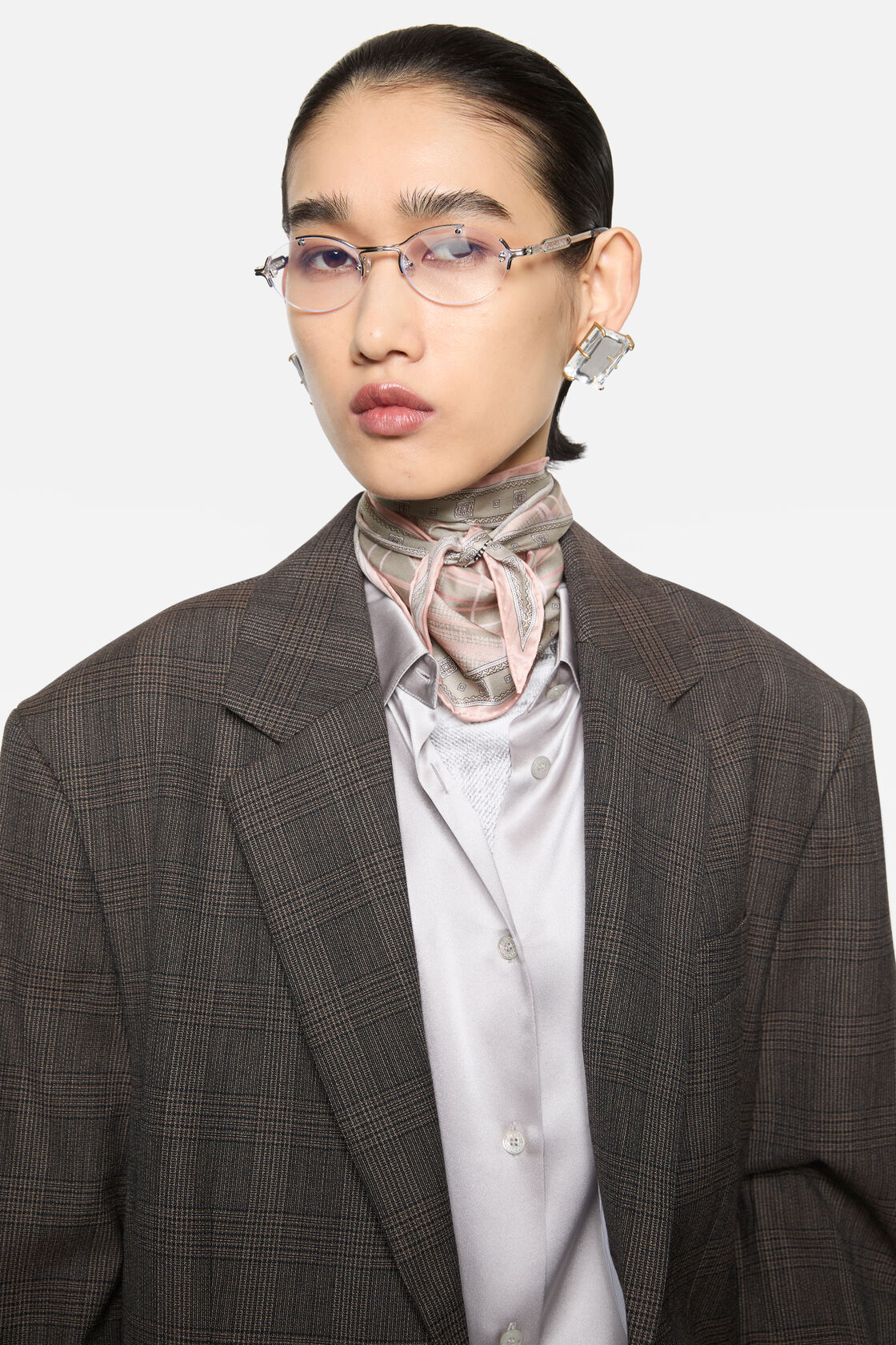 Checkered silk bandana, Pink/taupe, 2000x