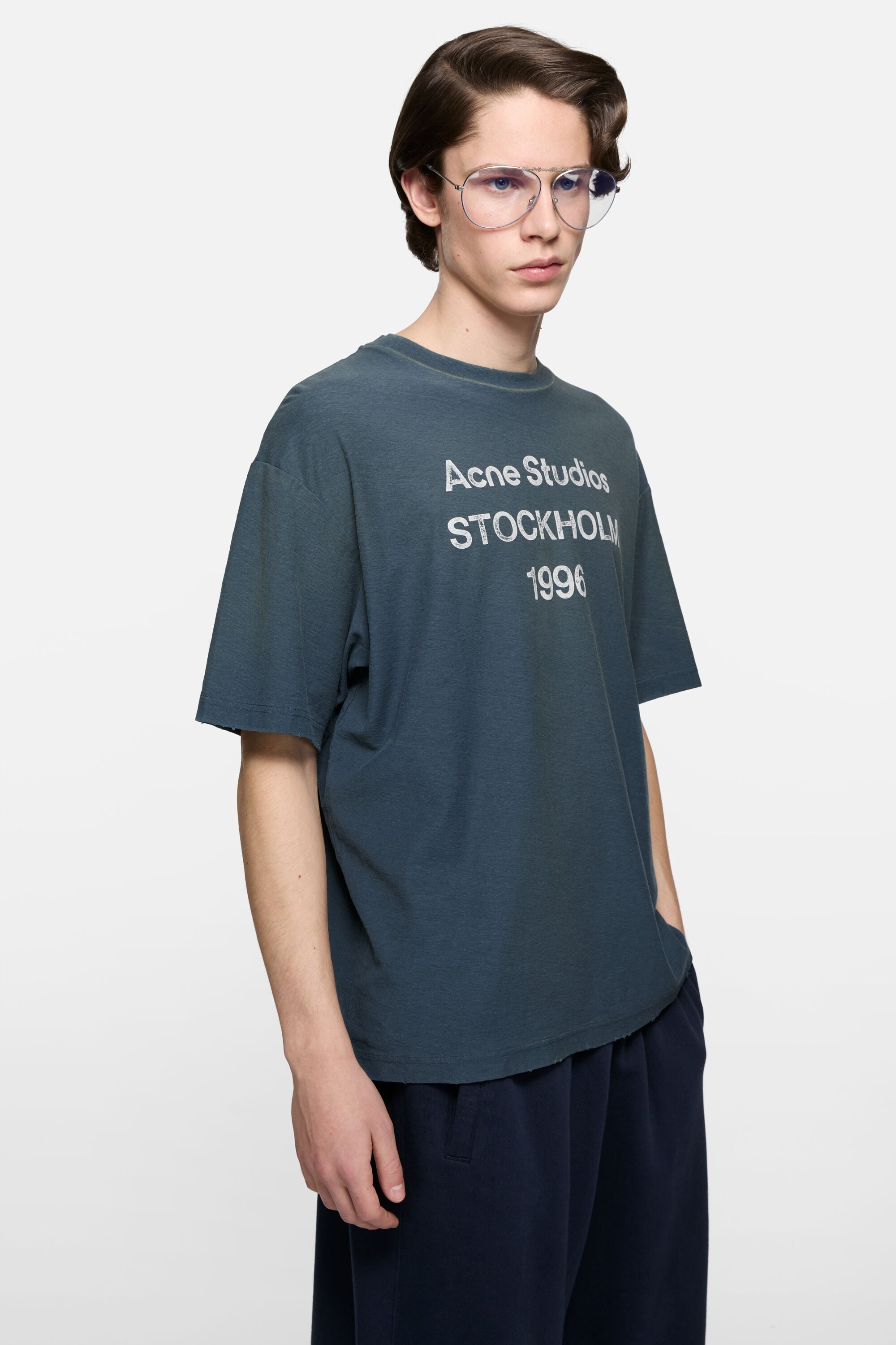 Acne Studios - スプレー加工ロゴTシャツ - ディープブルー