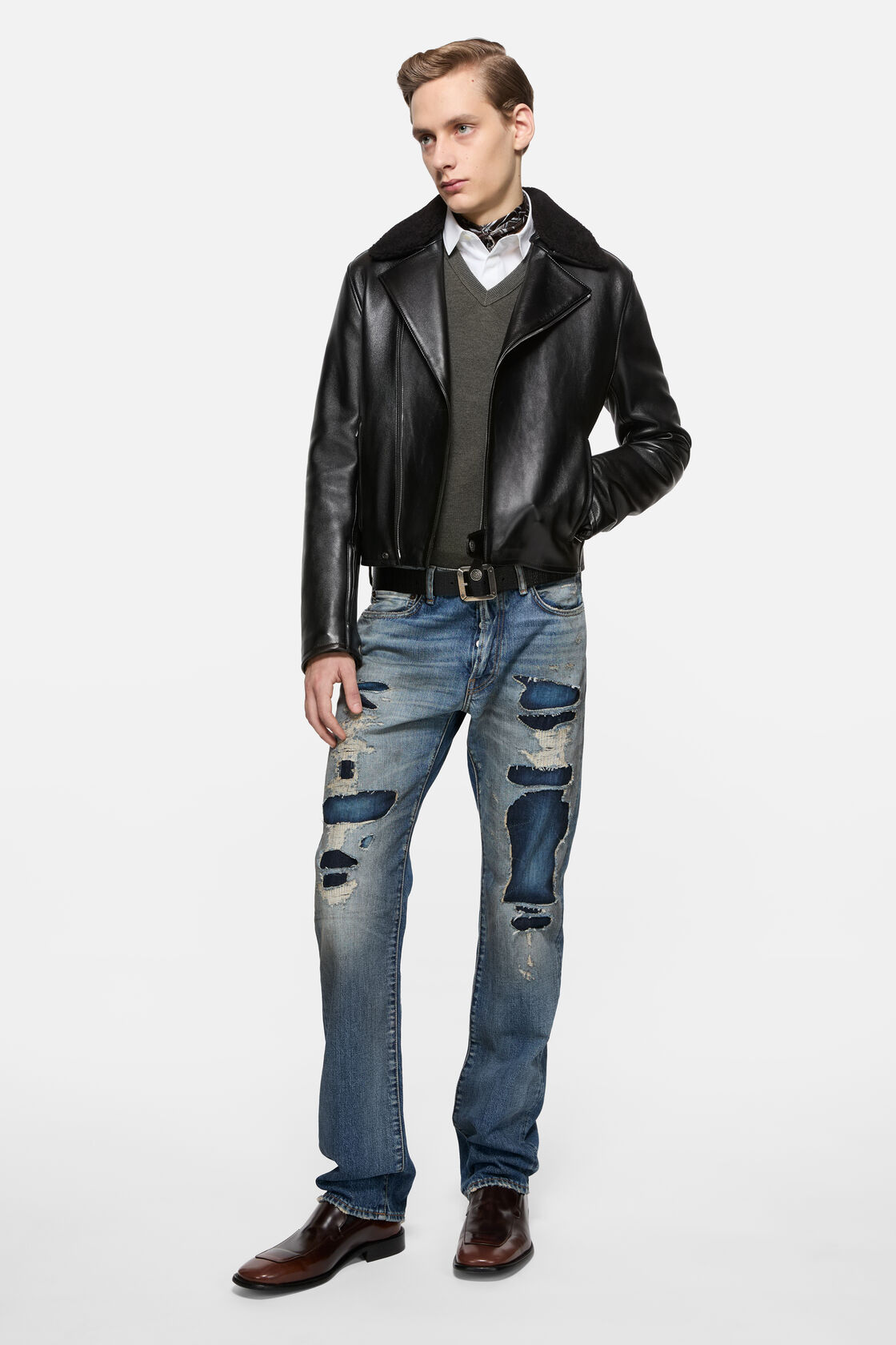 Leather biker jacket, Black, 2000x