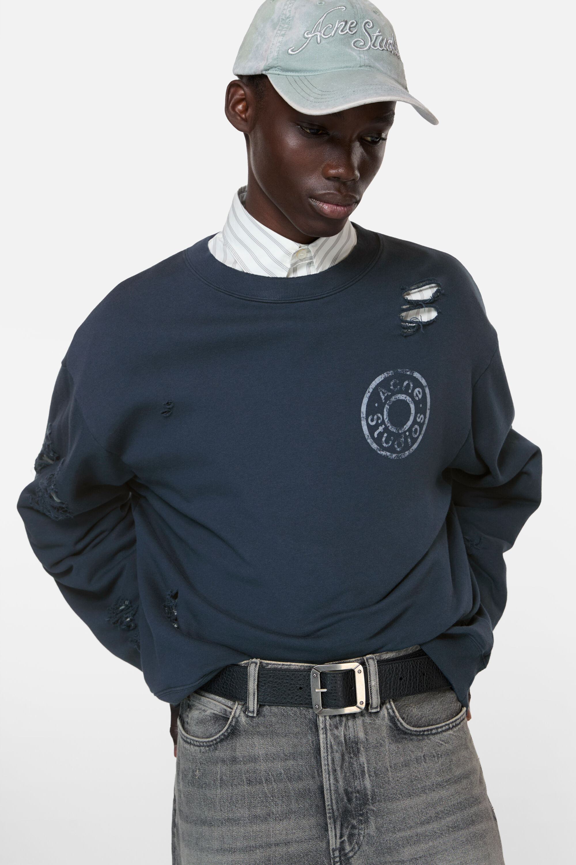 Acne Studios - ロゴフリーススウェットシャツ - ダークネイビー