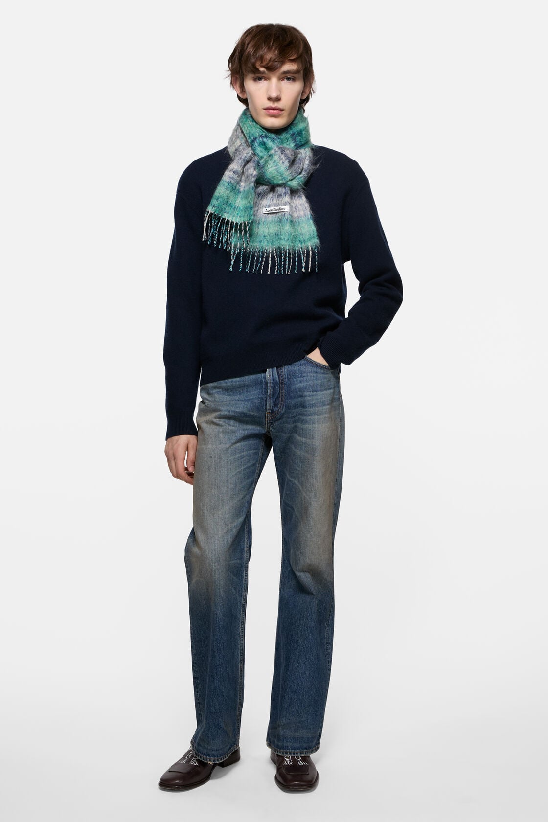 Fringed mohair scarf, White/Aqua, 2000x