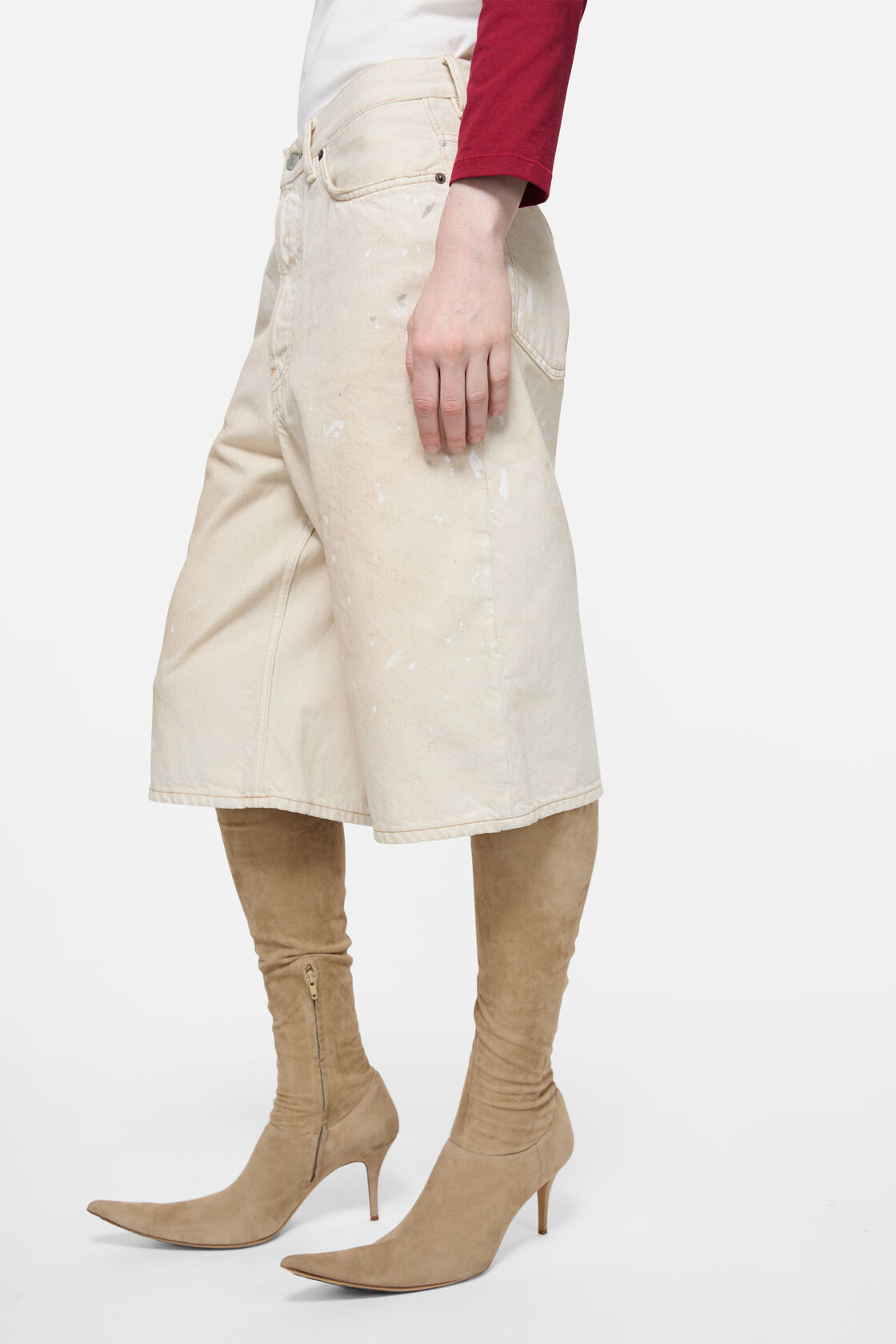 Stained denim shorts, White, 2000x