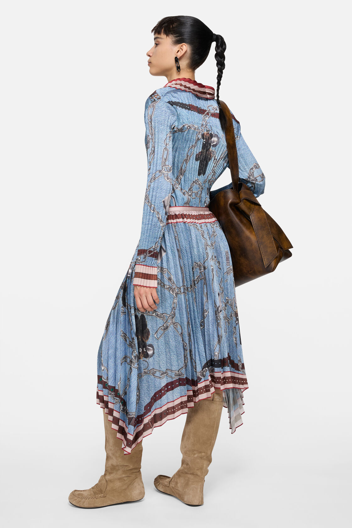 Long pleated skirt, Denim blue, 2000x