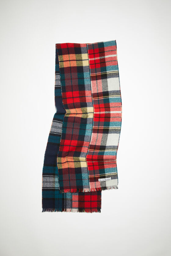 Acne Studios - Mixed check wool scarf - Red/blue/white