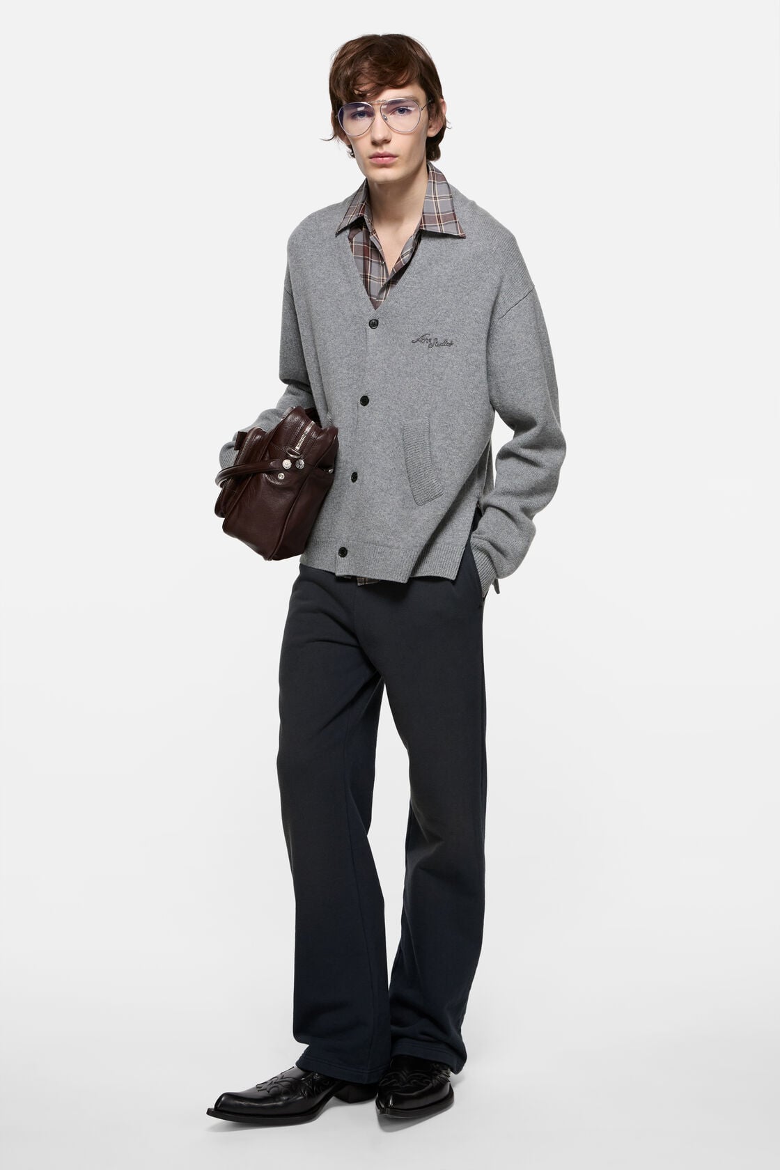Wool V-Neck Cardigan, Dark Grey Melange, 2000x