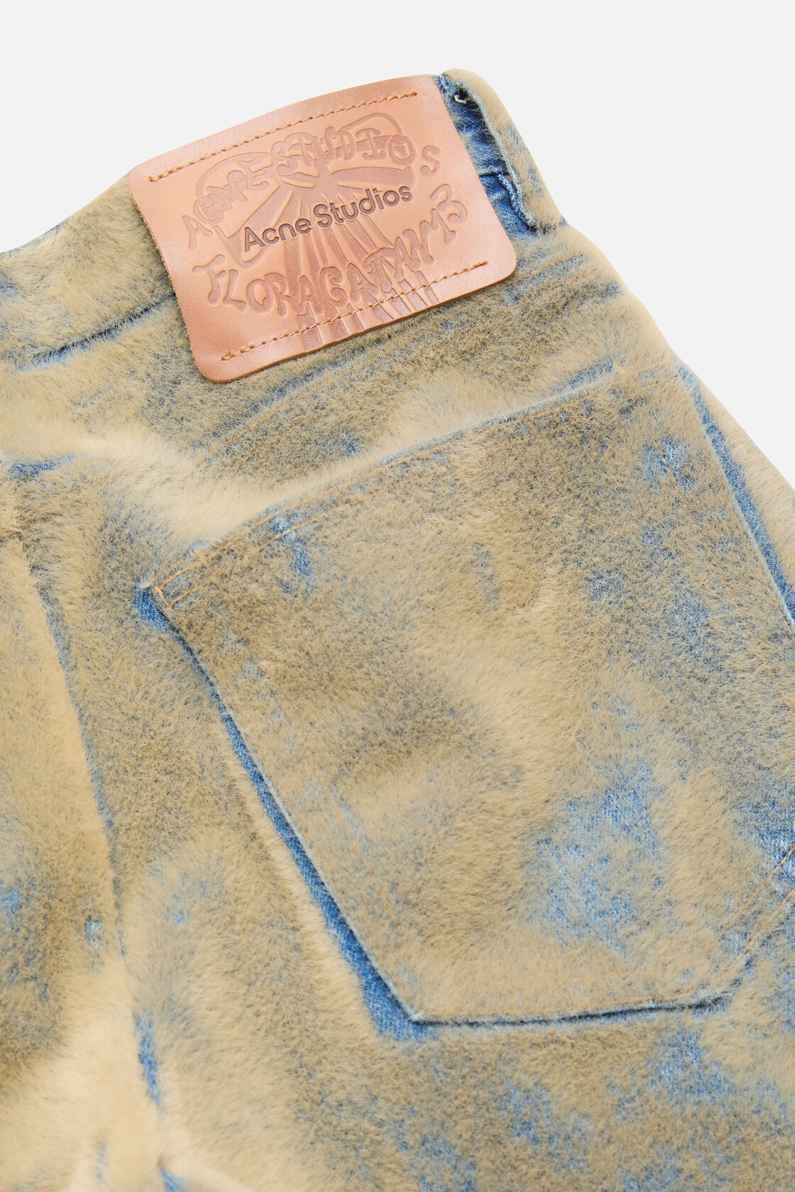 Flocked denim trousers - Loose fit, Blue/beige, 2000x