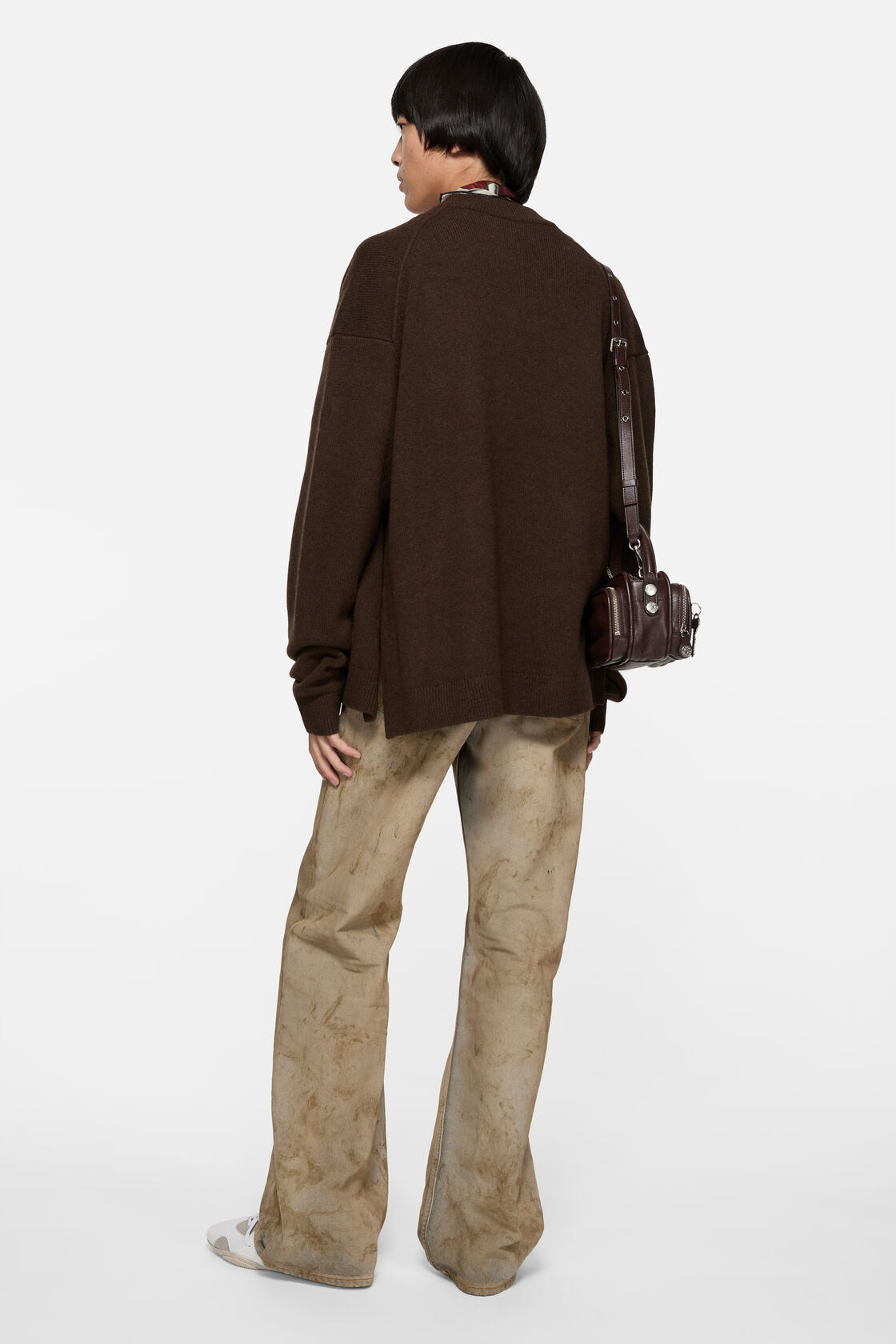 Wool V-Neck Cardigan, Dark brown, 2000x