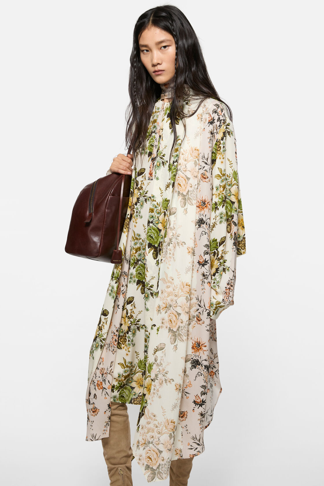 Silk shirt dress, Beige/white, 2000x