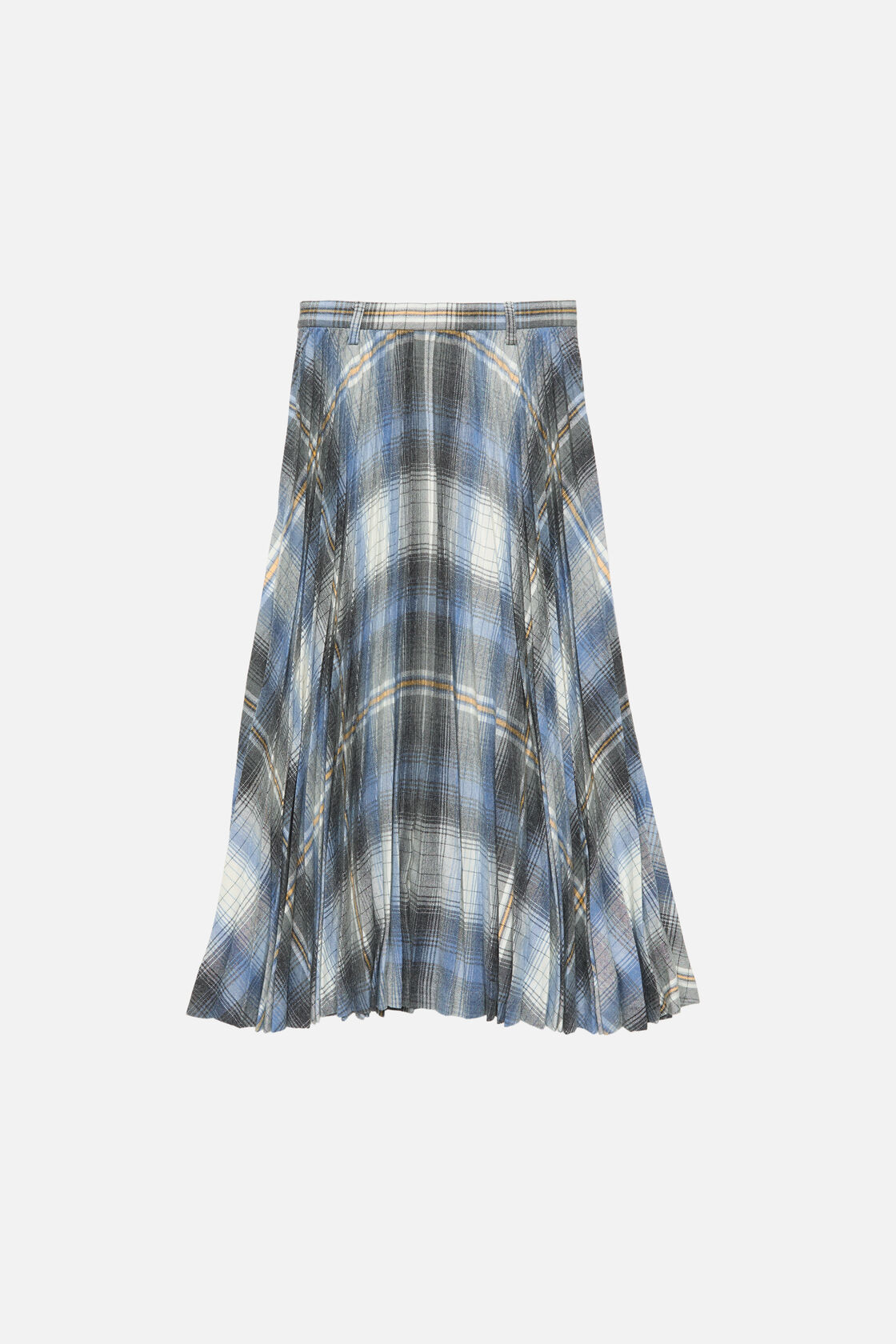 Checked pleated wool midi skirt, Denim blue, 2000x