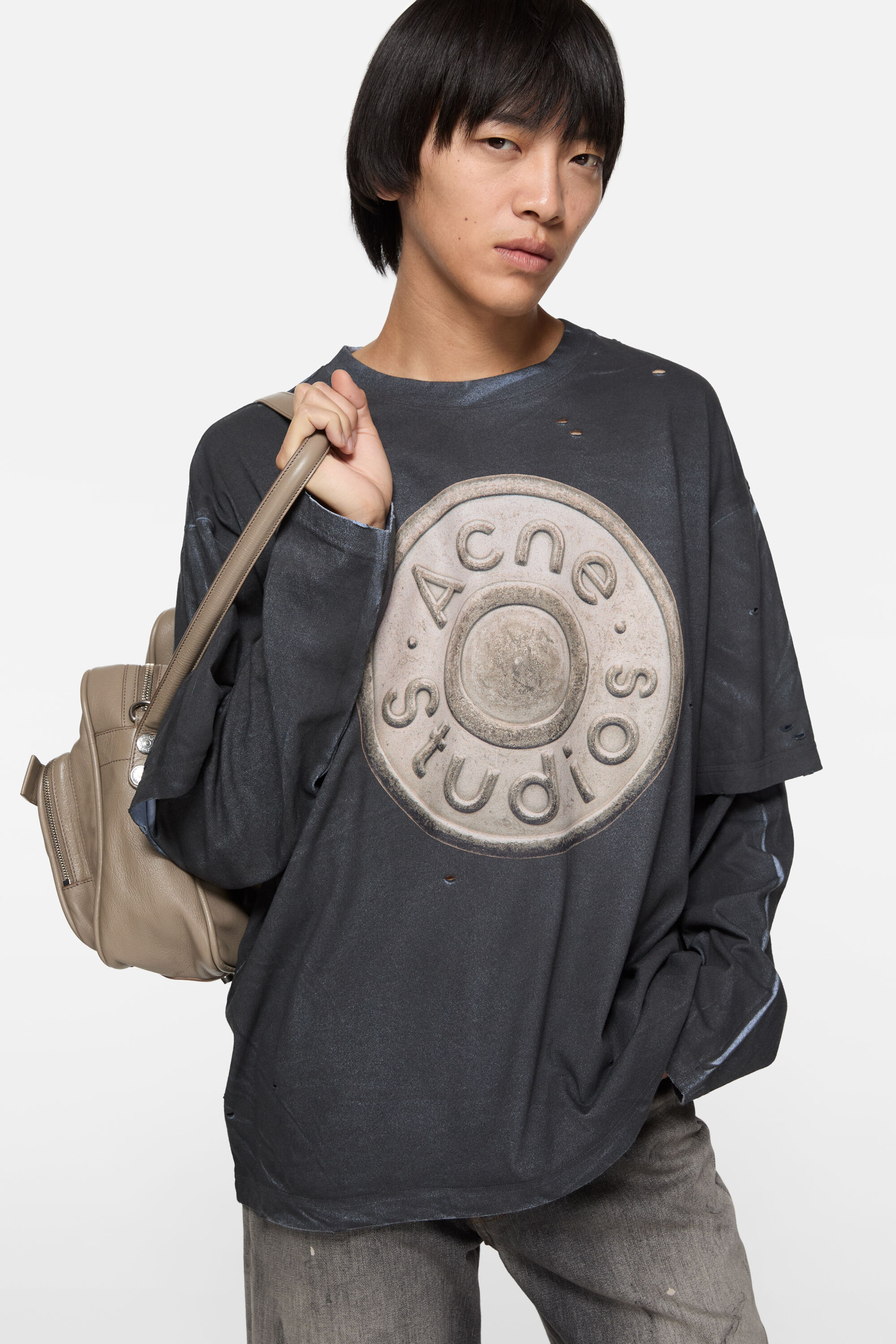 Acne Studios - レイヤードロゴTシャツ - ブラック