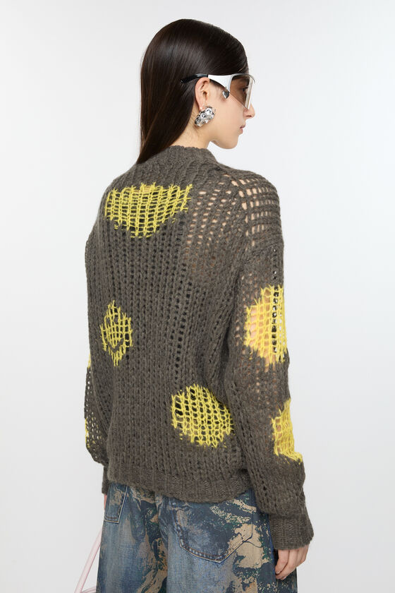 Acne Studios - 刺繍入りモヘアセーター - グレー/イエロー