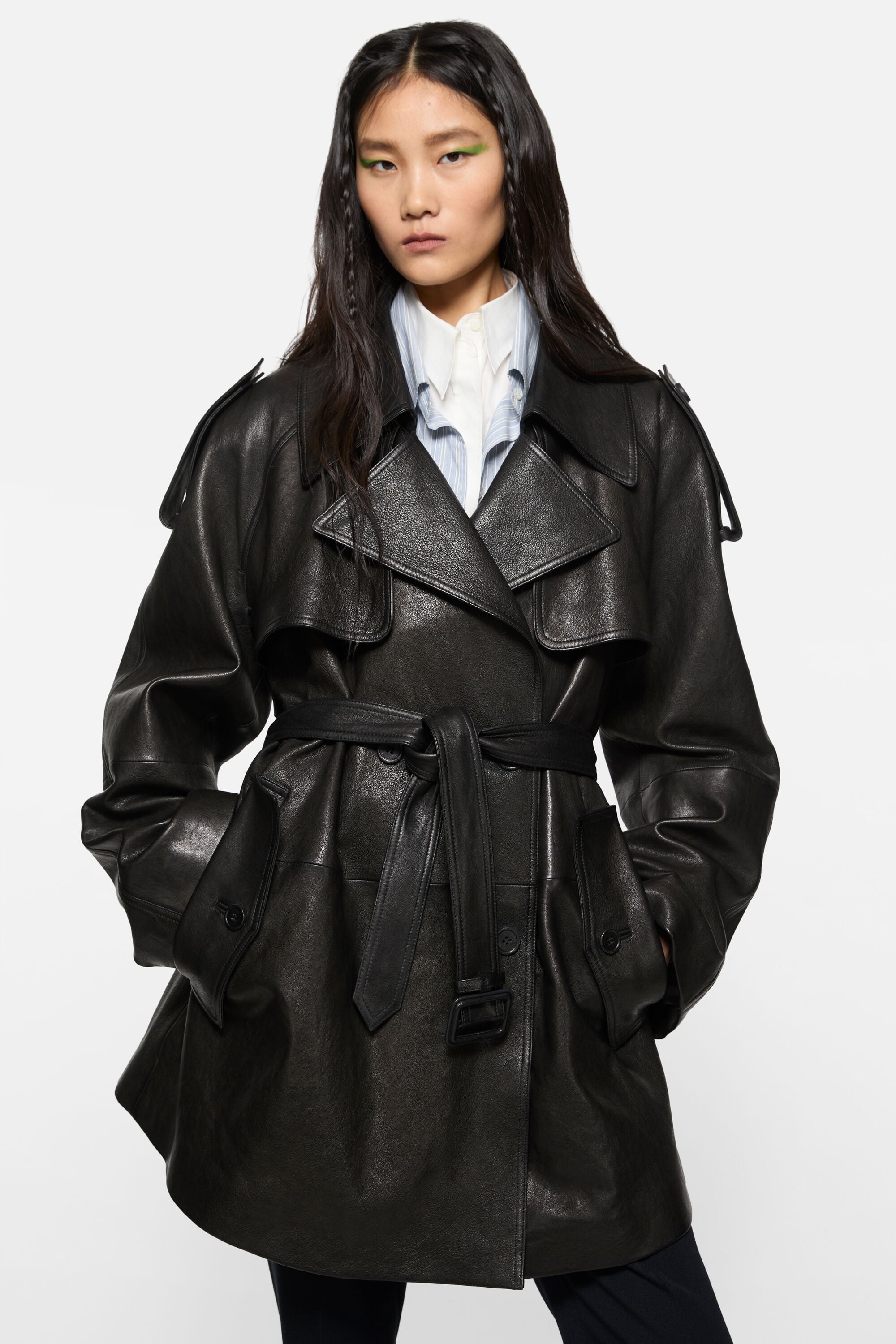 Angel Leather エンゼル リアルレザー ロングコート 黒 美品 9号 Acne Studios - レザートレンチコート - ブラック