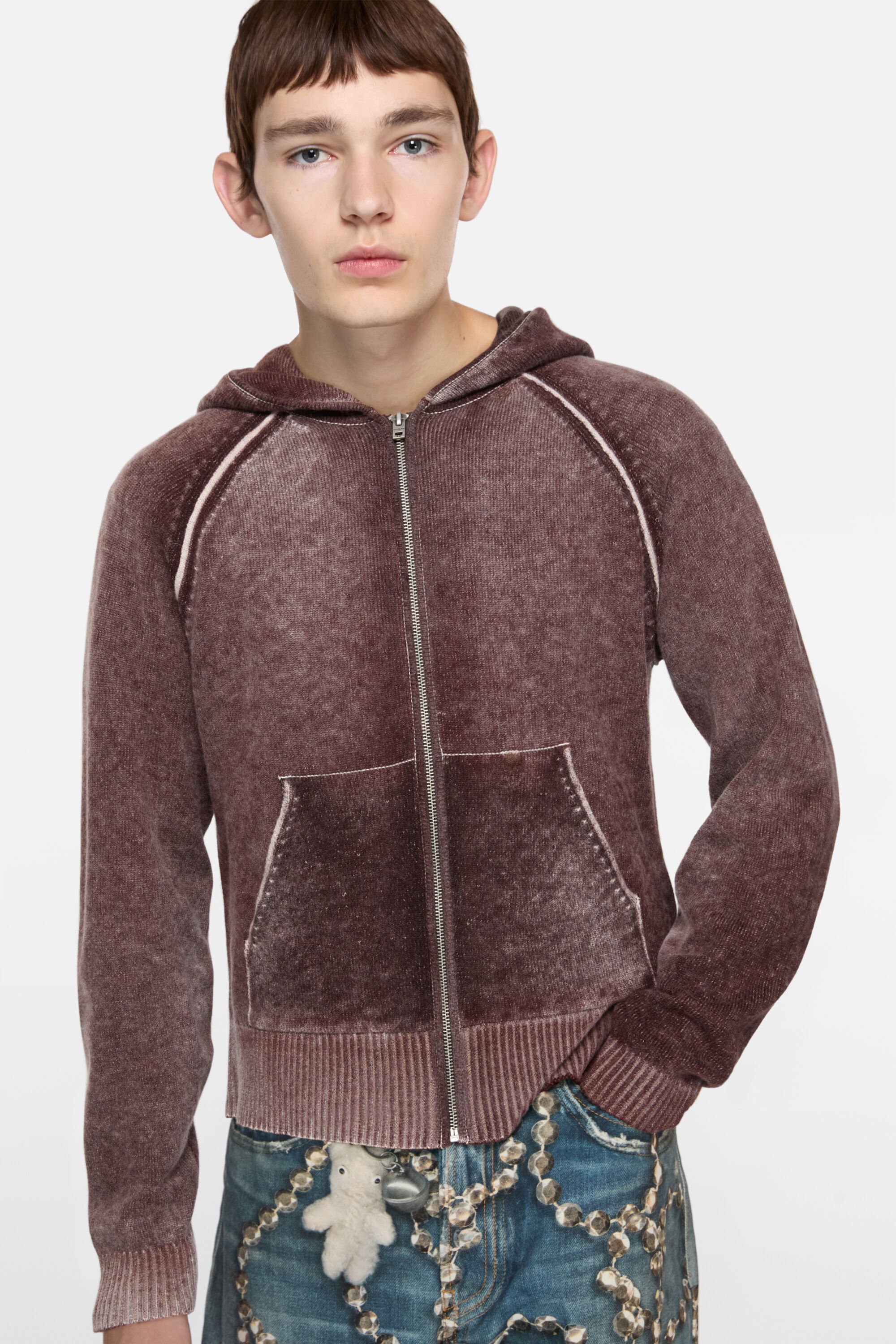 Acne Studios - Hooded zipper sweater - Dark burgundy