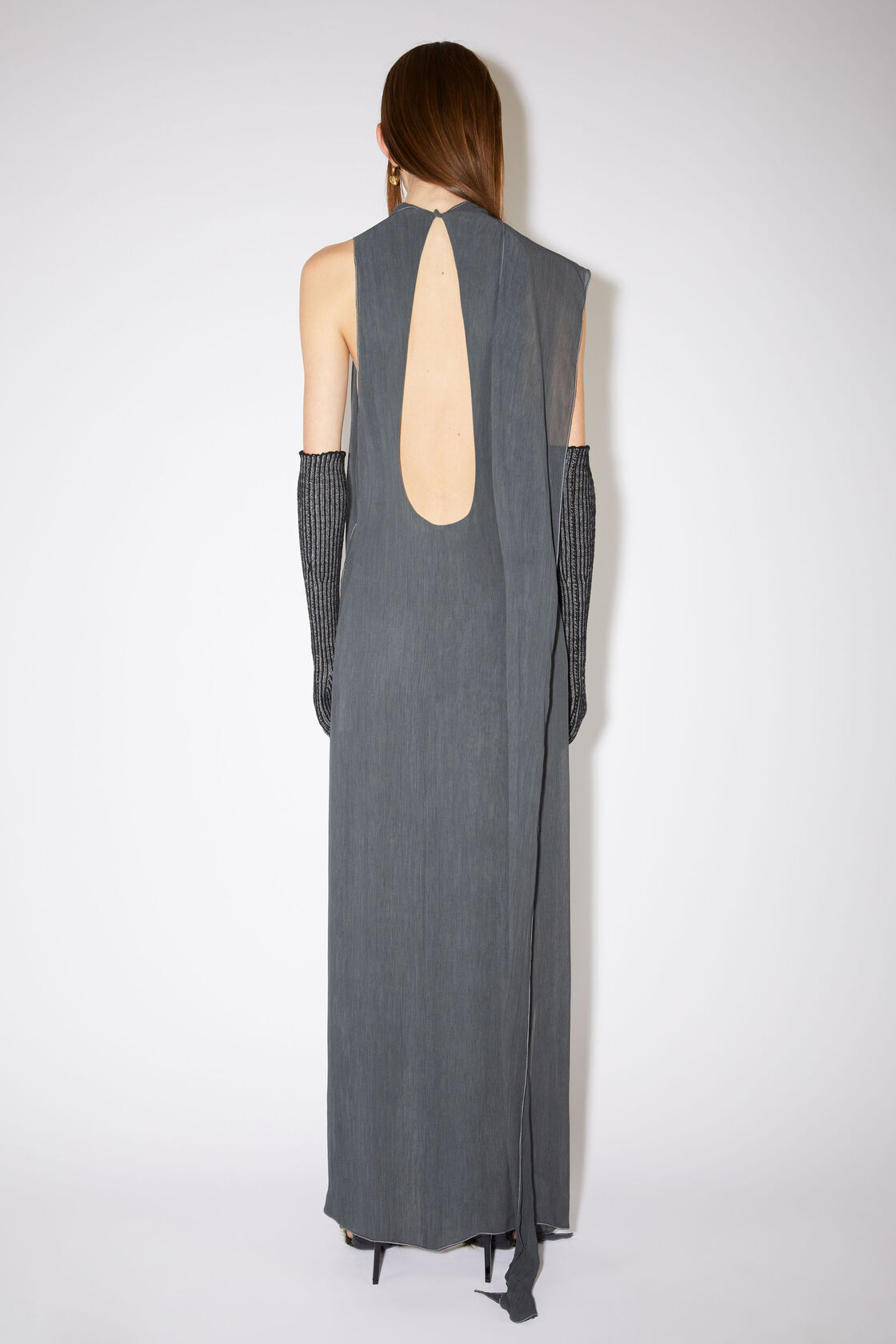 High neck crepe dress, Grey, 2000x
