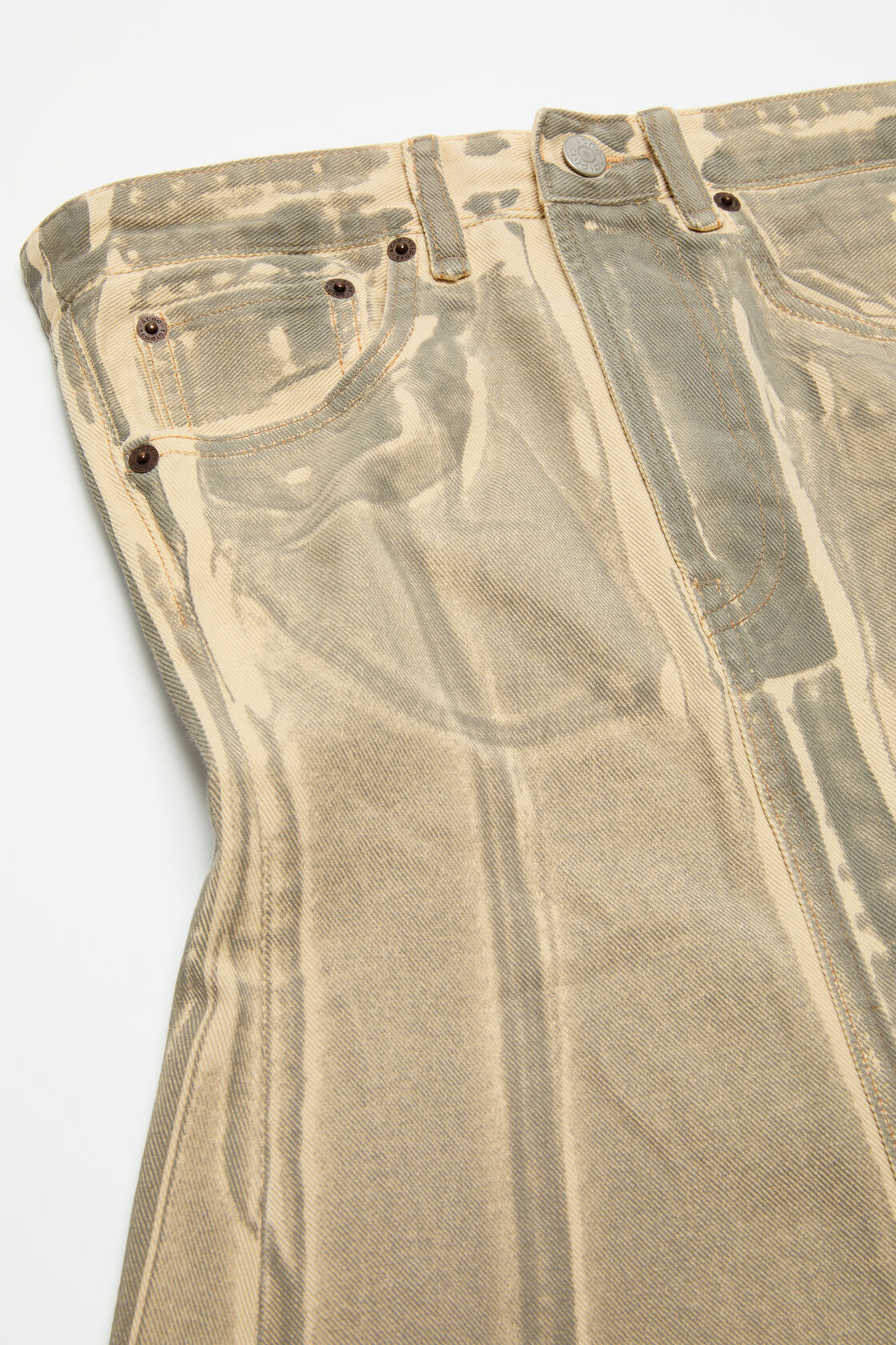 Printed denim midi dress, Beige/Sage green, 2000x