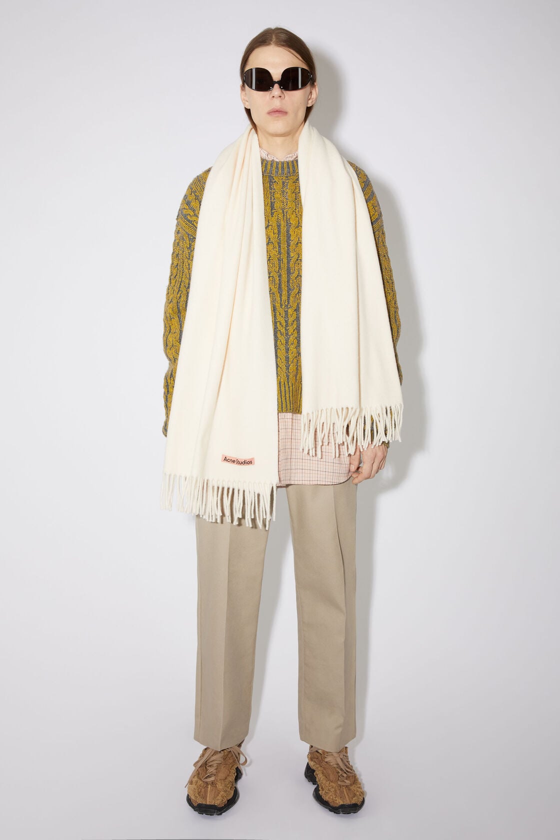 Fringe wool scarf - oversized, Warm white, 2000x