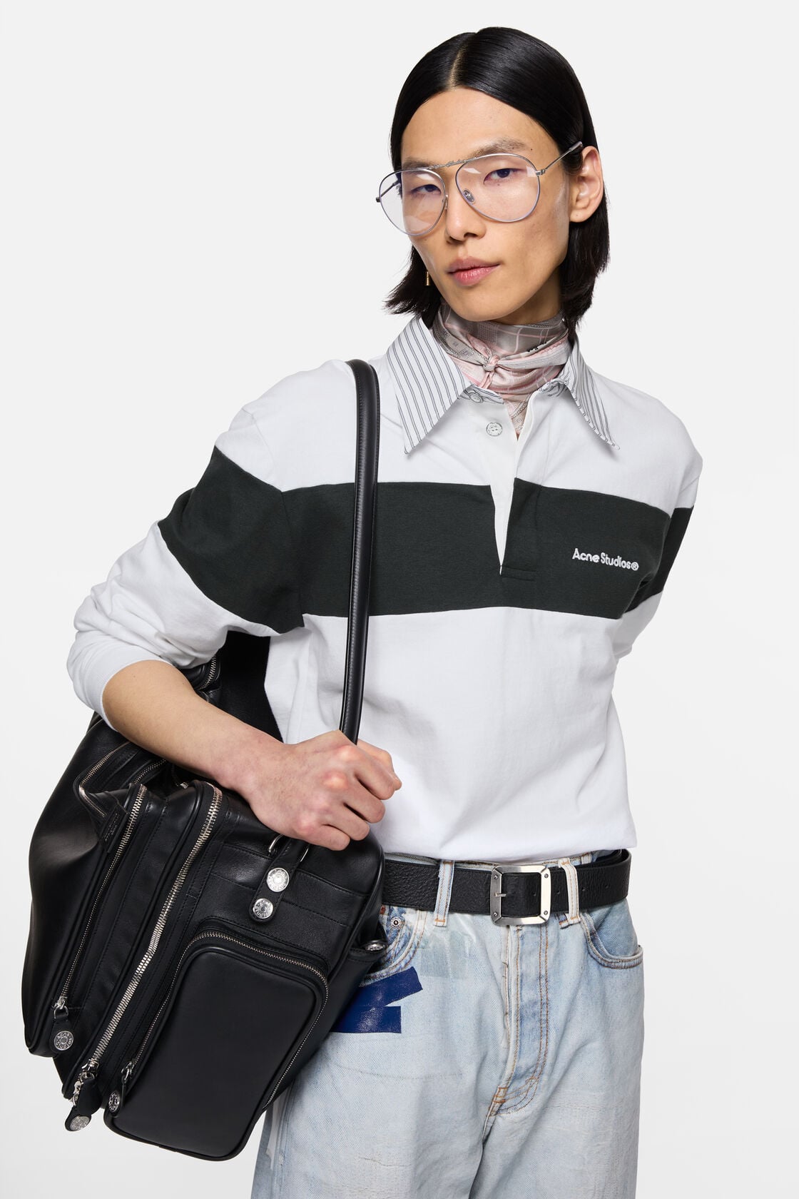 Striped polo sweatshirt, White/black, 2000x