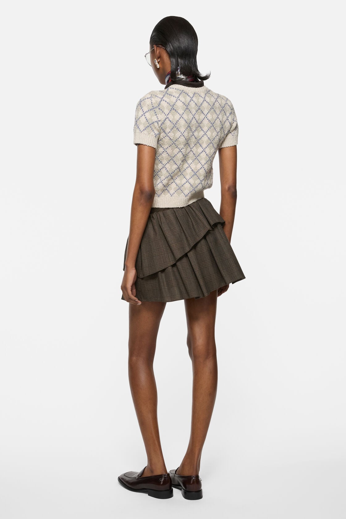 Short pleated wool skirt, Brown/black, 2000x