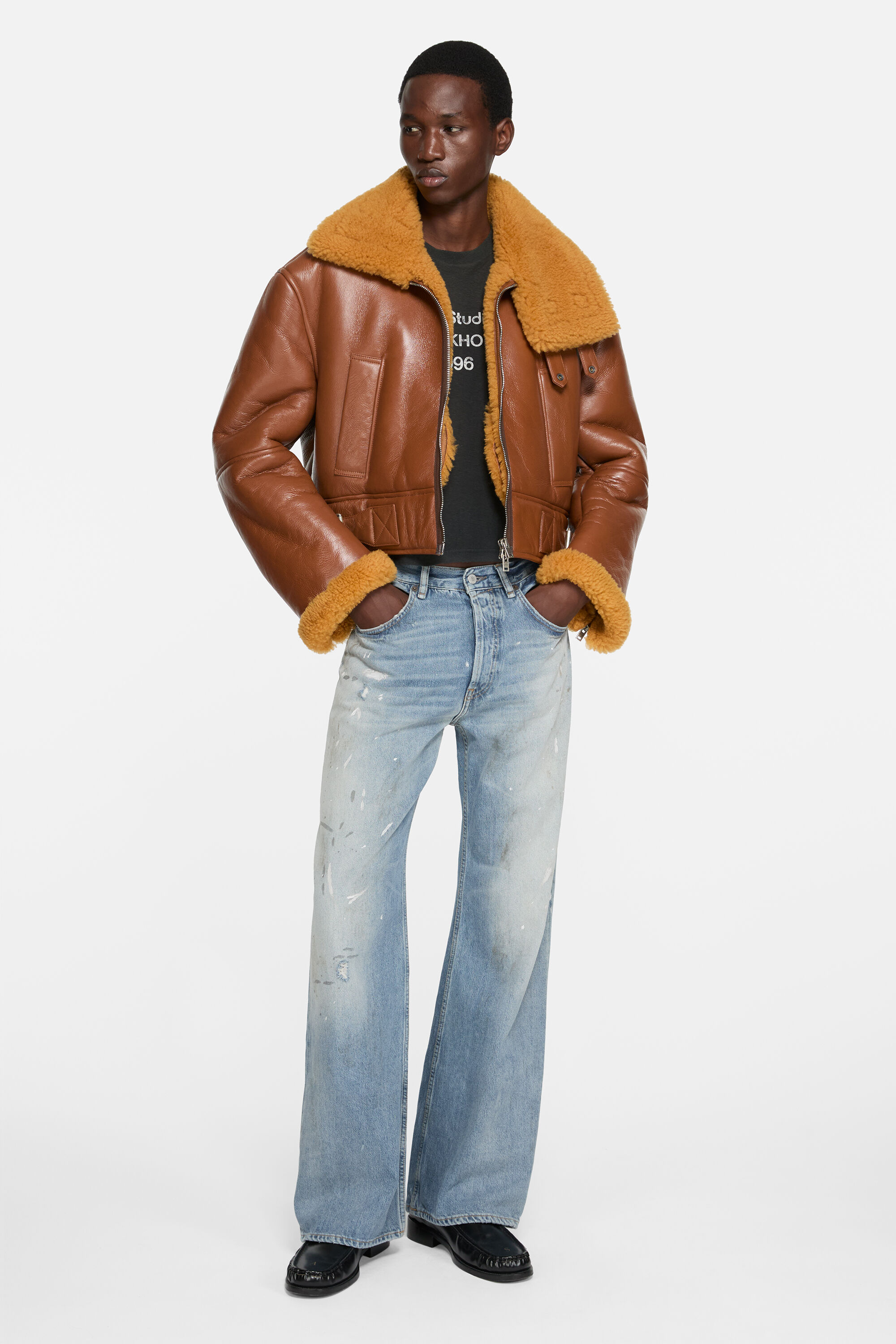 Acne Studios ブラウンレザーライダースジャケット　46 Acne Studios - Shearling biker jacket - Rust brown