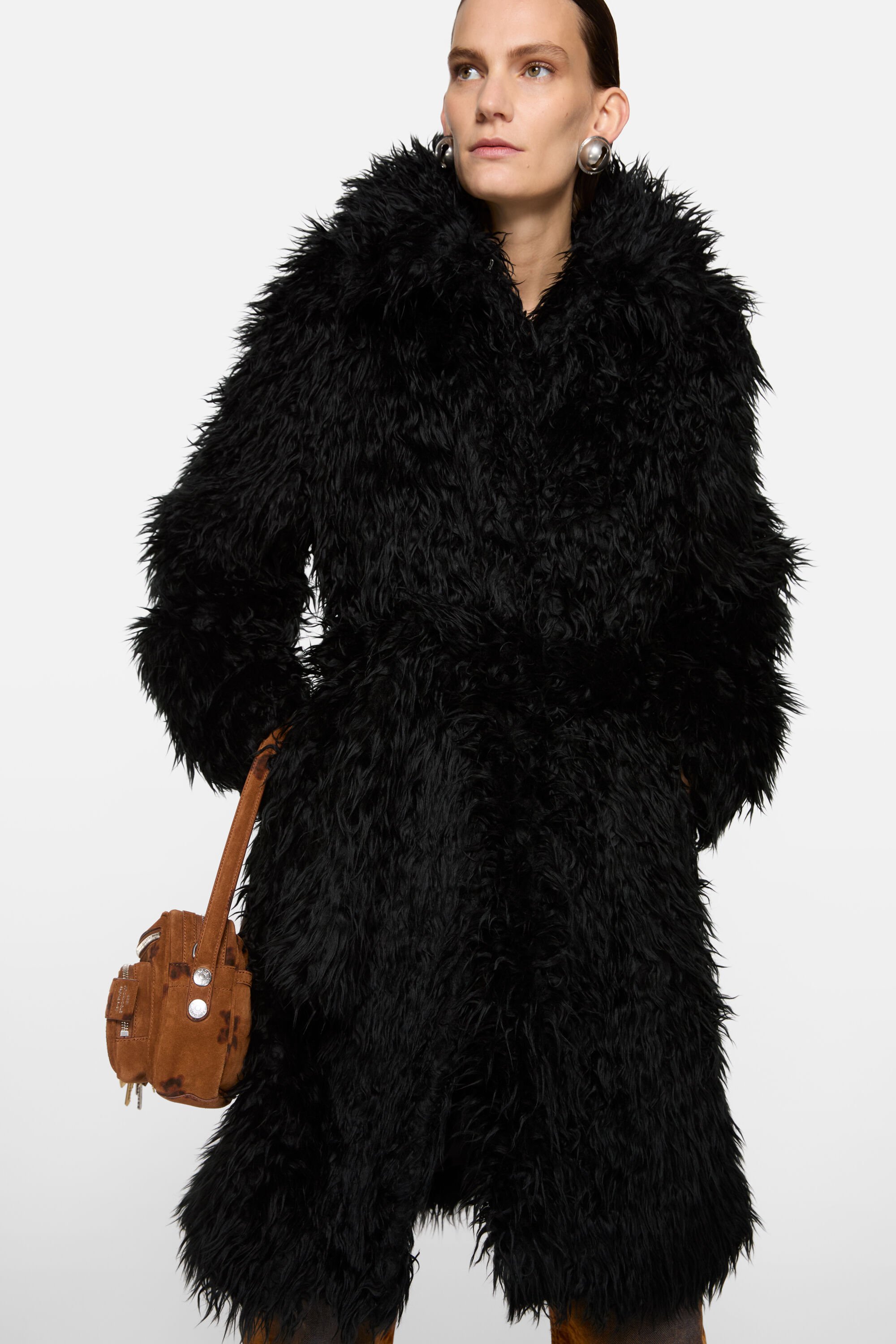 Acne Studios - フェイクファーベルト付きコート - ブラック