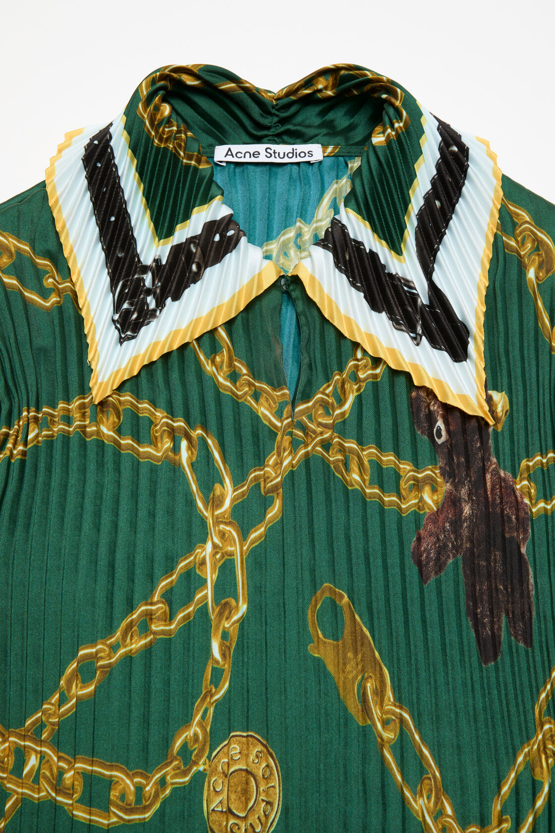 褶饰印花女衬衫, 绿色, 2000x