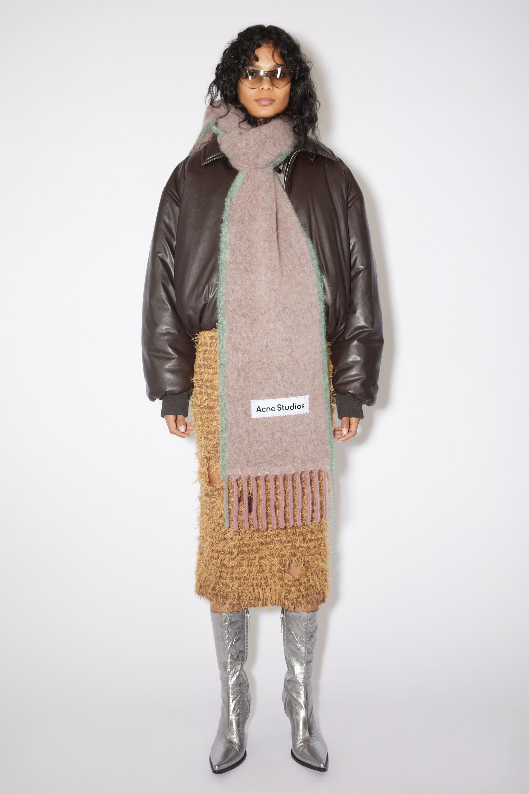 아크네 스튜디오 Acne Studios Mohair wool fringe scarf - Dusty pink