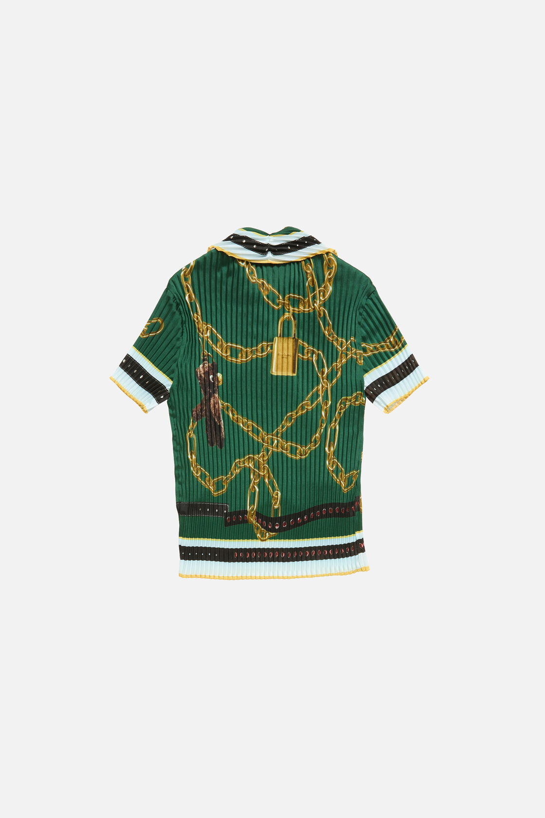 褶饰印花女衬衫, 绿色, 2000x