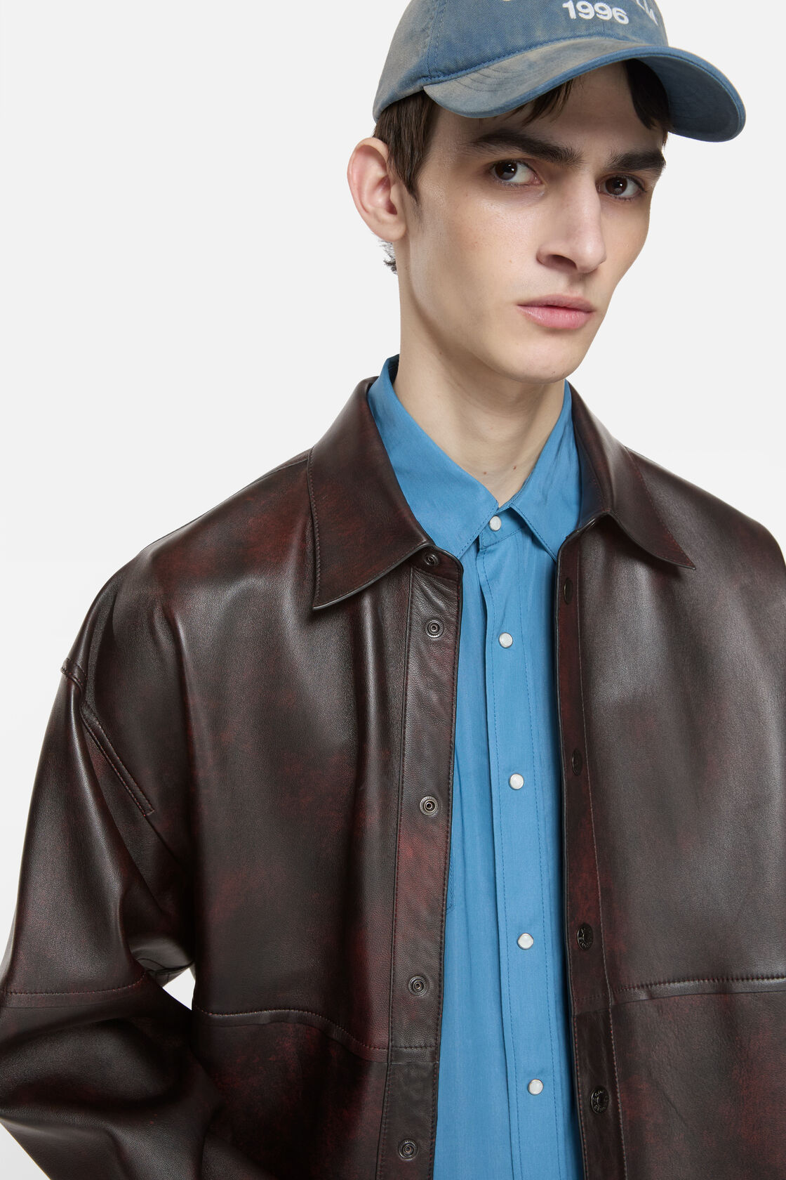 レザーシャツジャケット, レッド/ブラック, 2000x