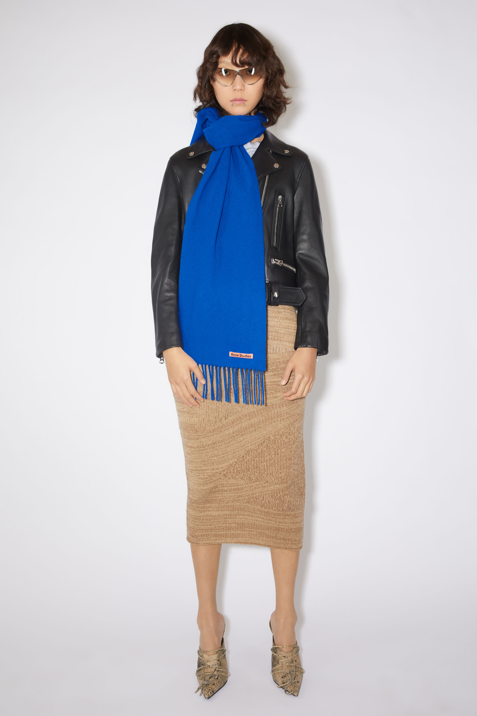 아크네 스튜디오 Acne Studios Fringe wool scarf - skinny - Royal blue