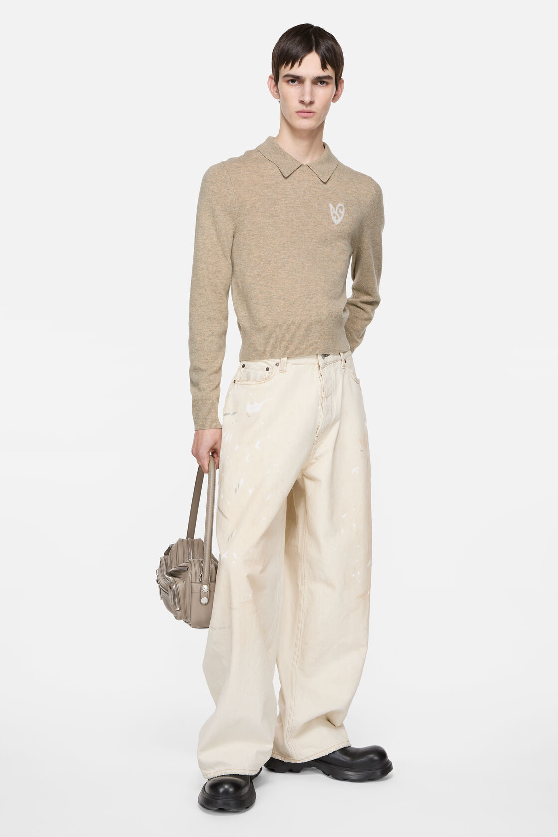 Yak wool polo sweater, Oat beige, 2000x