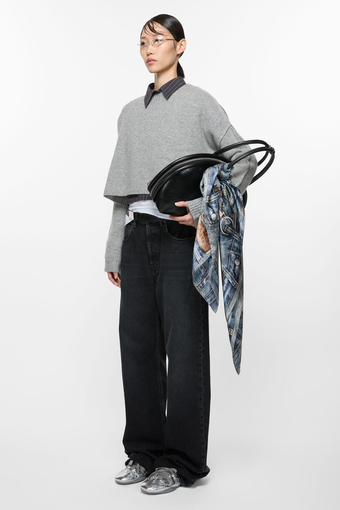 Printed silk scarf, Denim blue, 2000x