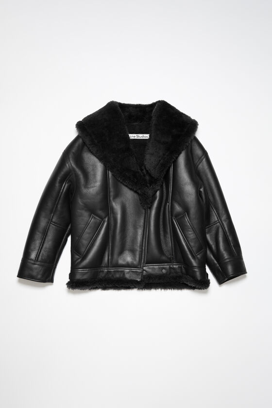 Black fur leather jacket 親しかっ elmyu