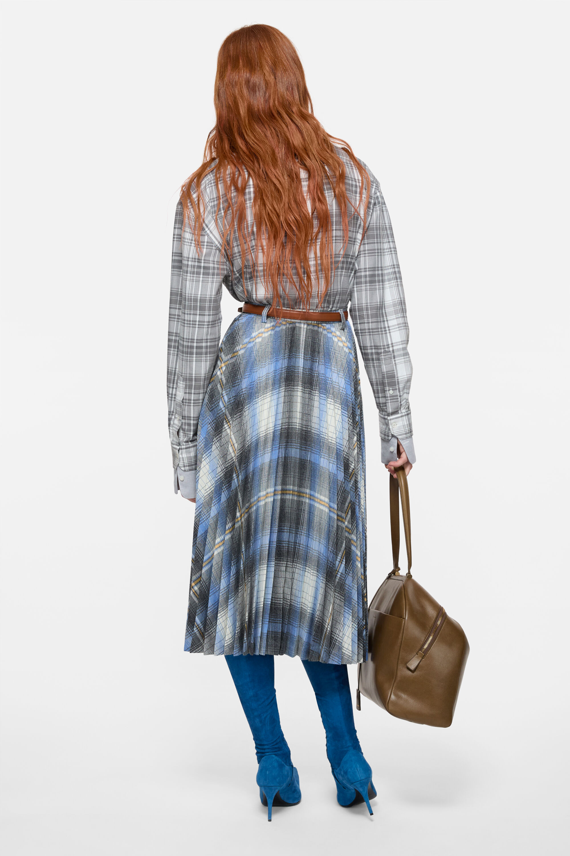 Acne Studios - チェックプリーツウールミディスカート - デニムブルー