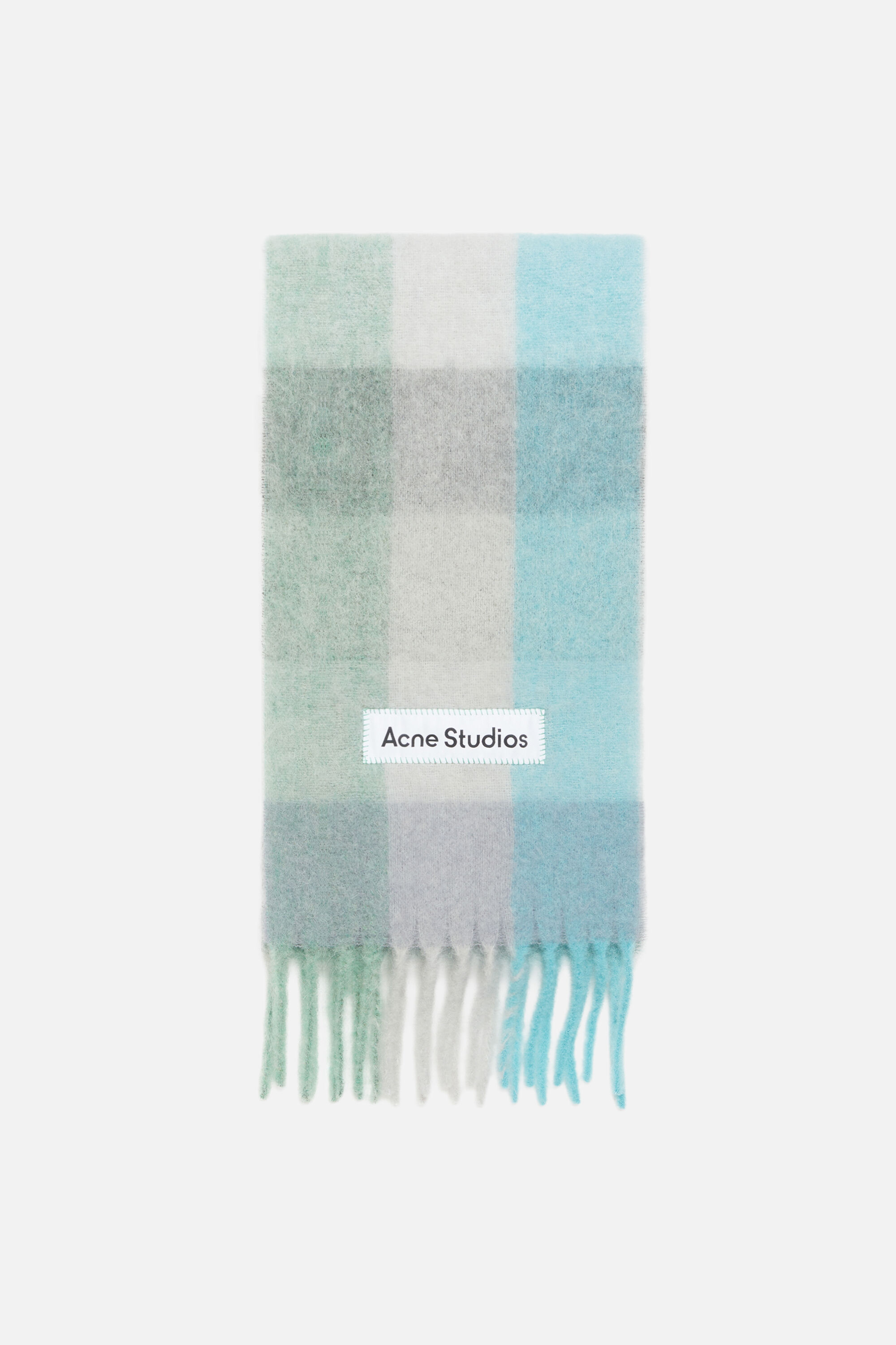Acne Studios - Mohair checked scarf - Turquoise/Grey/Mint Green