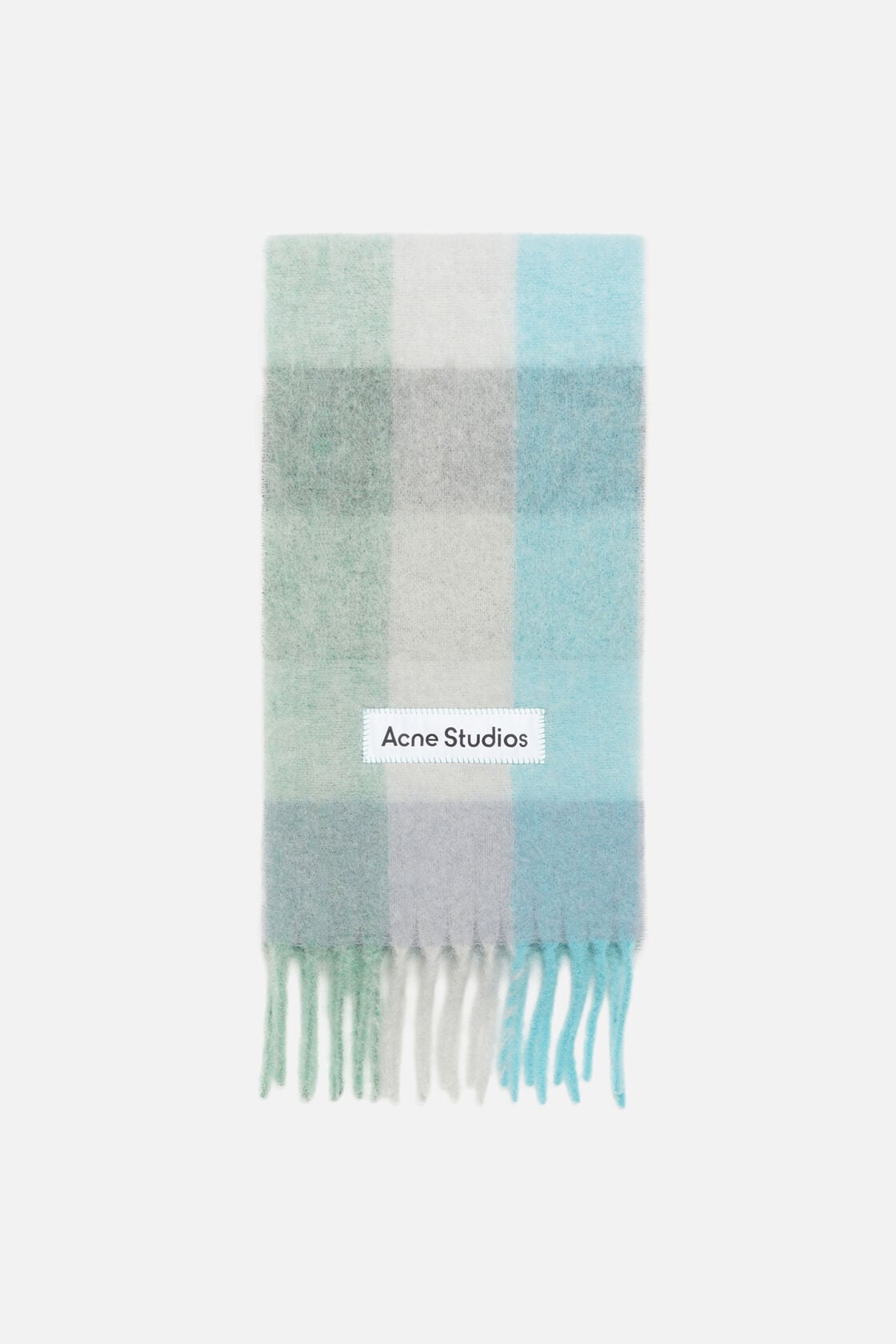 Mohair checked scarf, Turquoise/Grey/Mint Green, 2000x
