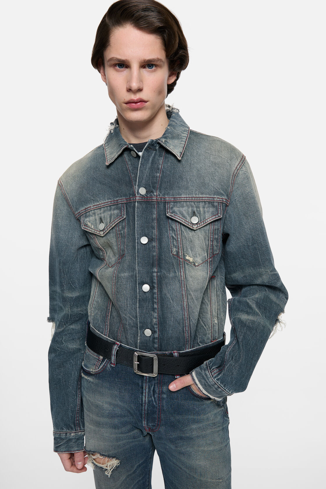 Re-edition worn denim jacket, Mid Blue, 2000x