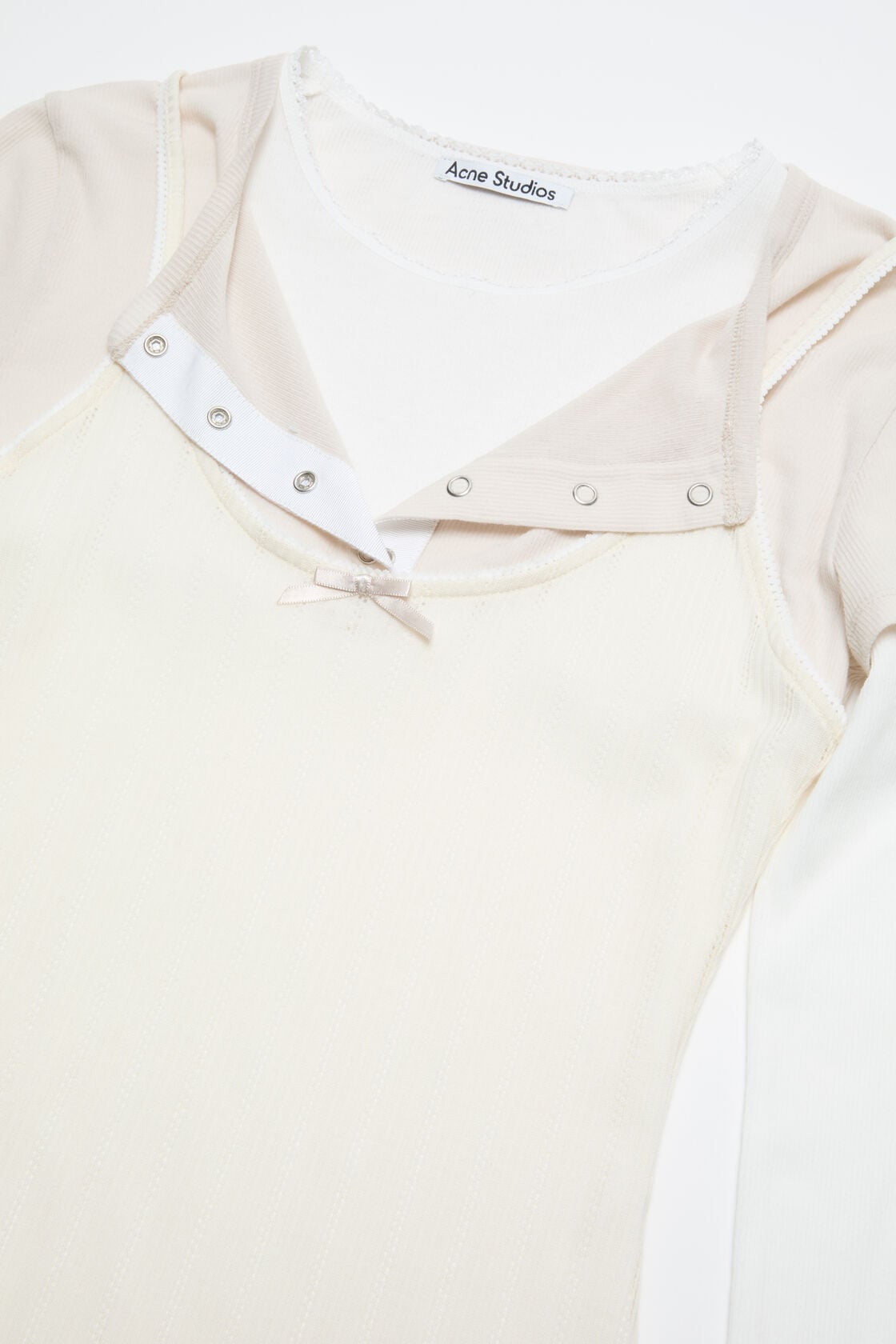 Layered jersey shirt with bow, White/Off White, 2000x