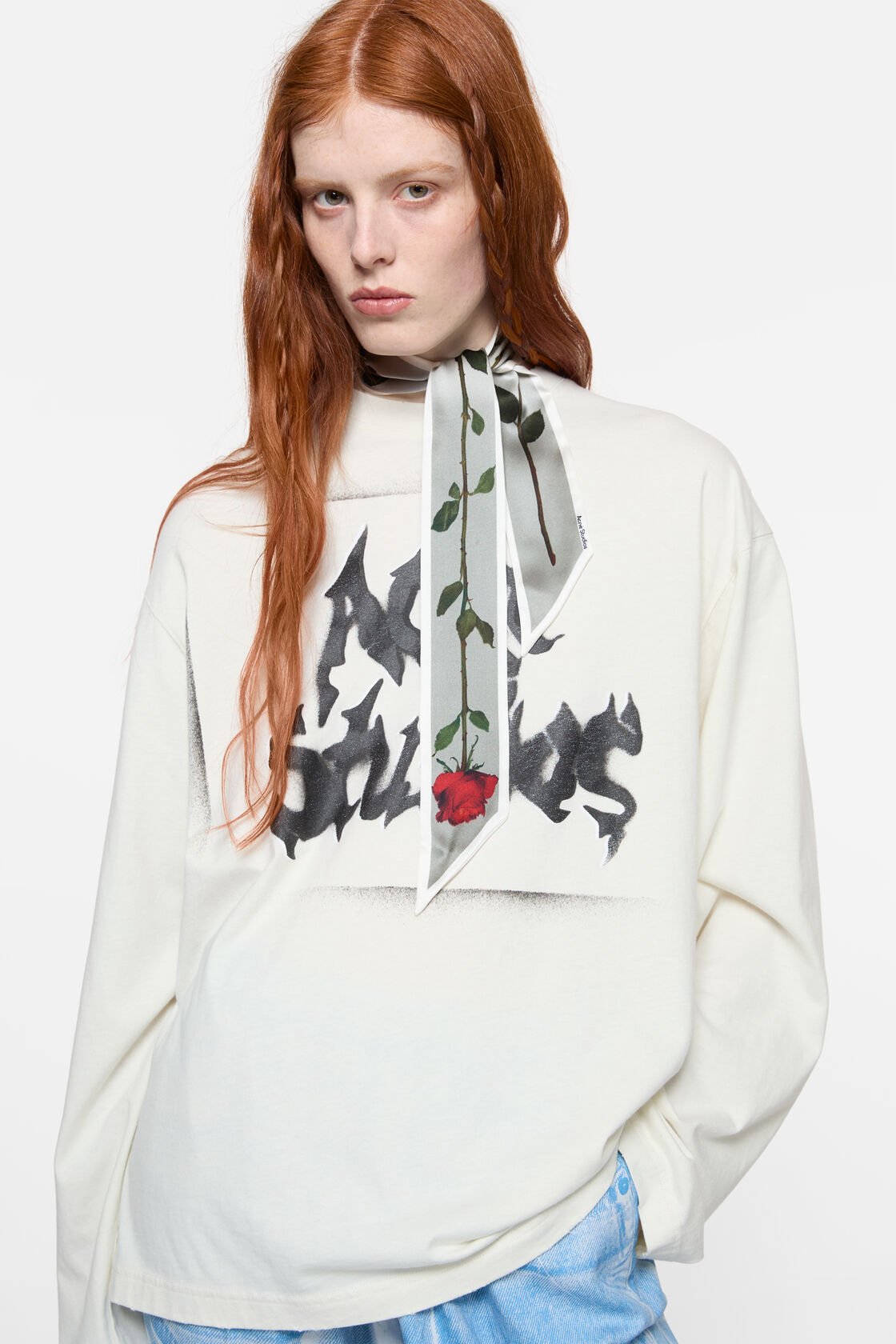 Thin silk satin scarf, White, 2000x