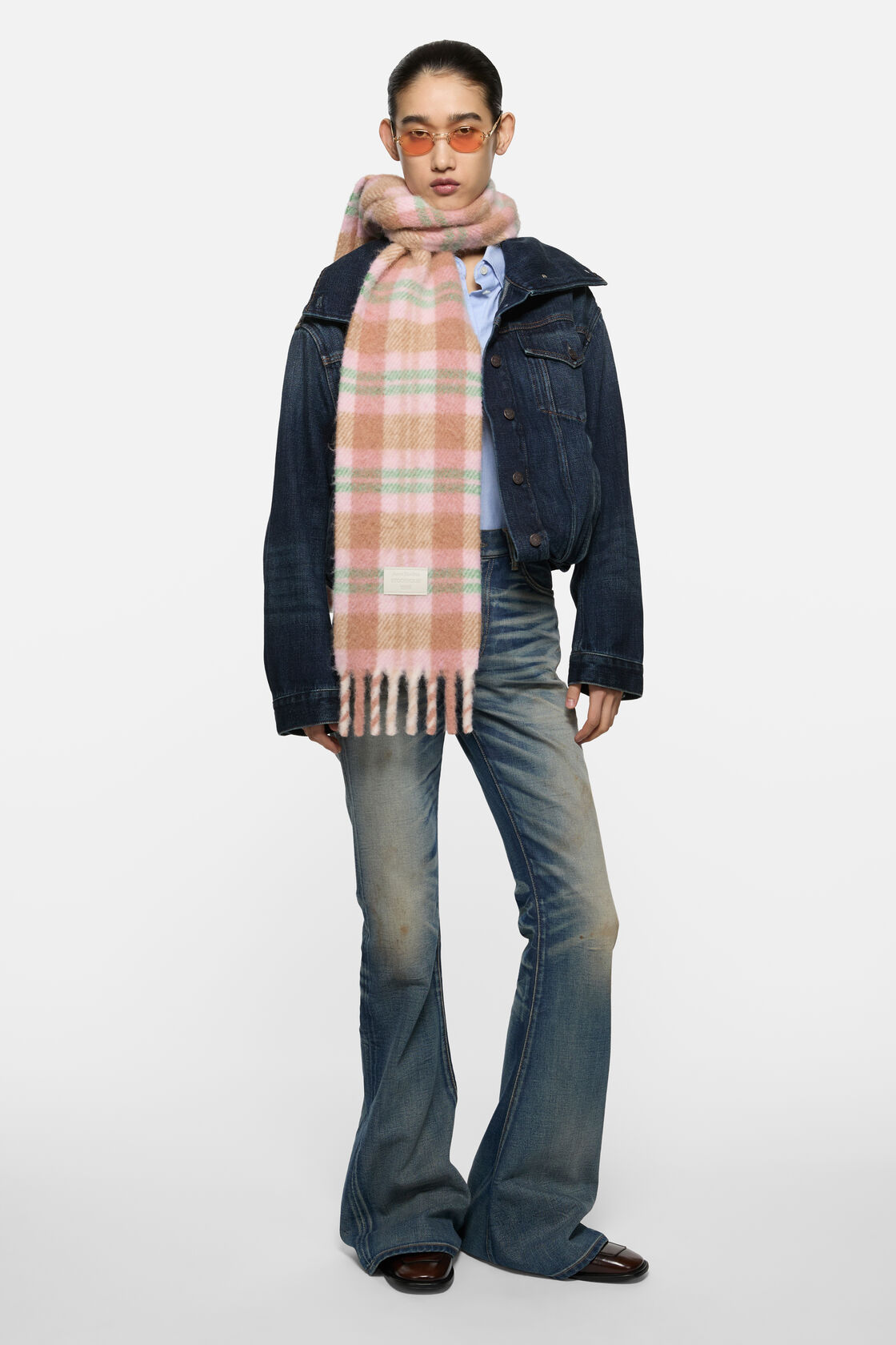 Fringed alpaca-wool scarf, Pastel pink/mint green, 2000x