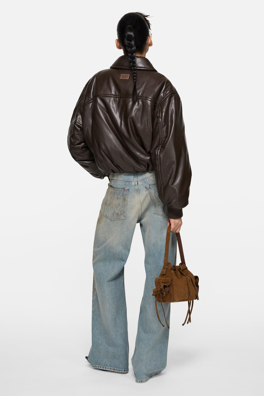 Faux leather bomber jacket, Chocolate brown, 2000x