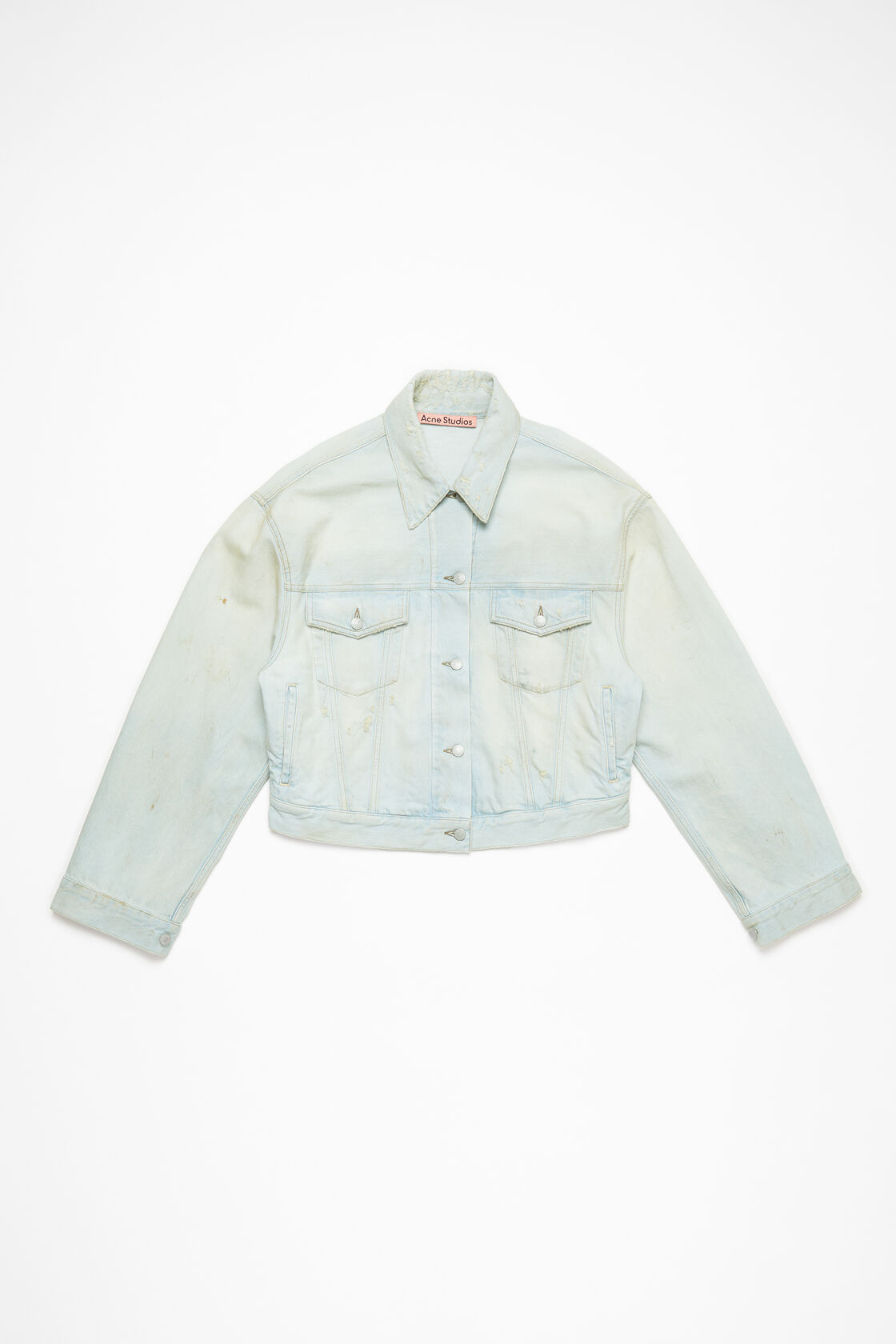 Denim jacket - Relaxed cropped fit, Light blue/white, 2000x