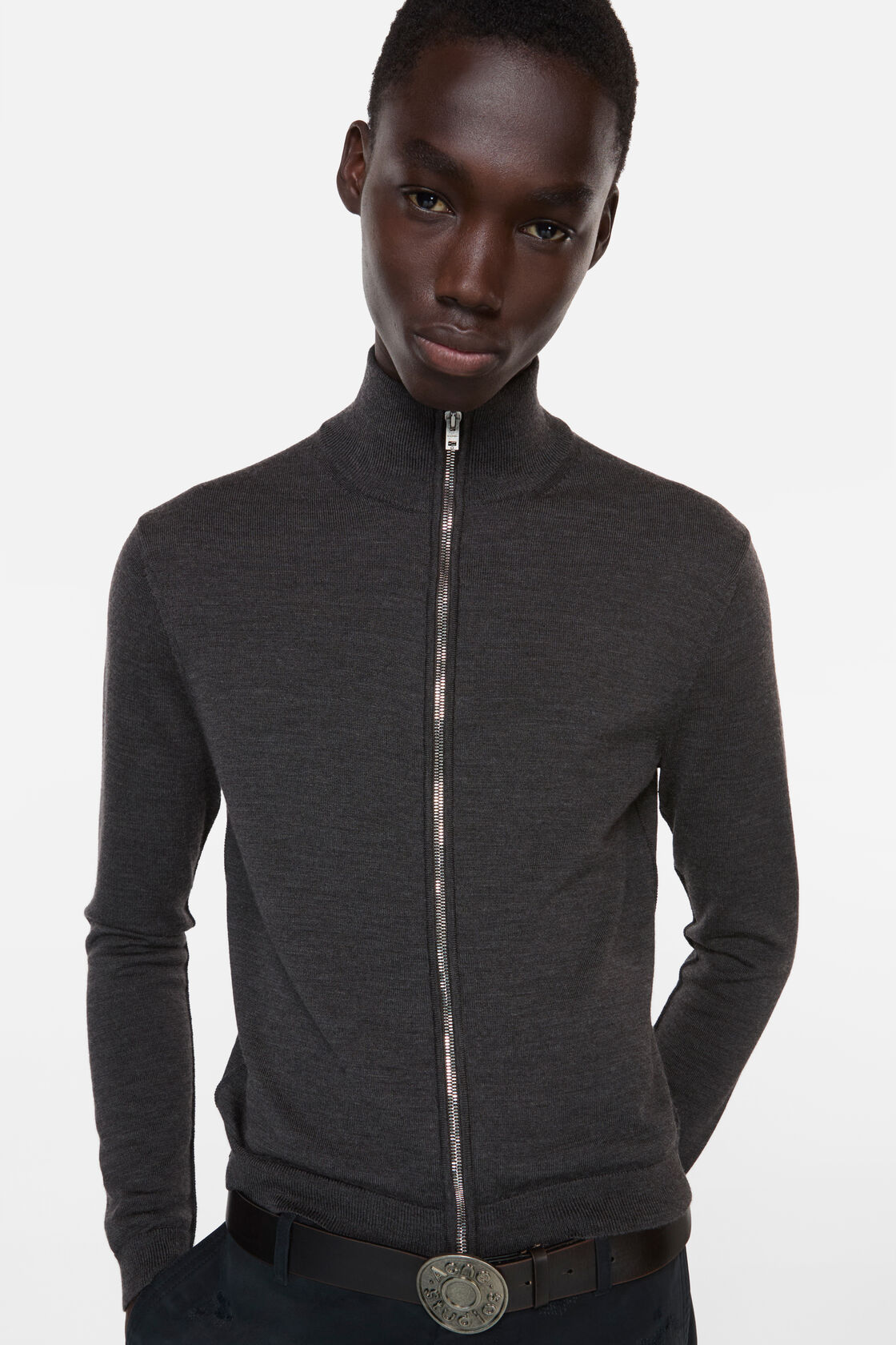 Zip-up bow logo cardigan, Anthracite grey, 2000x