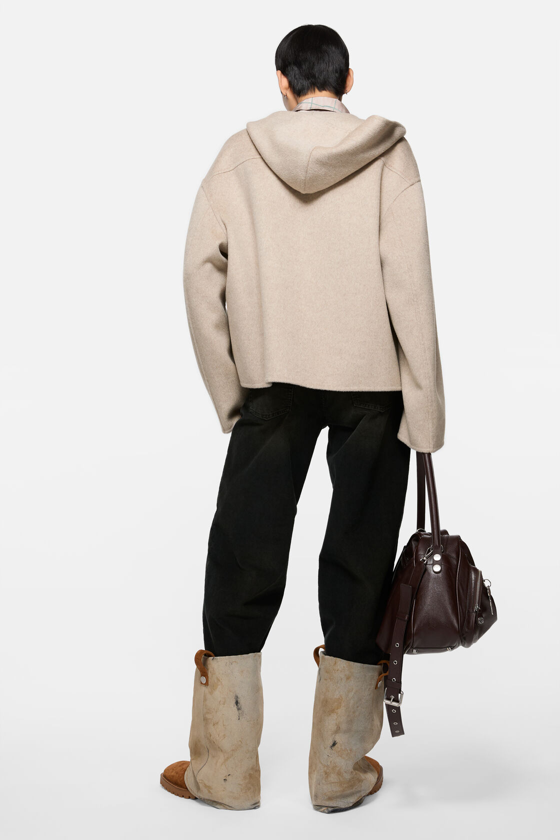 フード付きカシミヤジャケット, オートミールメランジ, 2000x